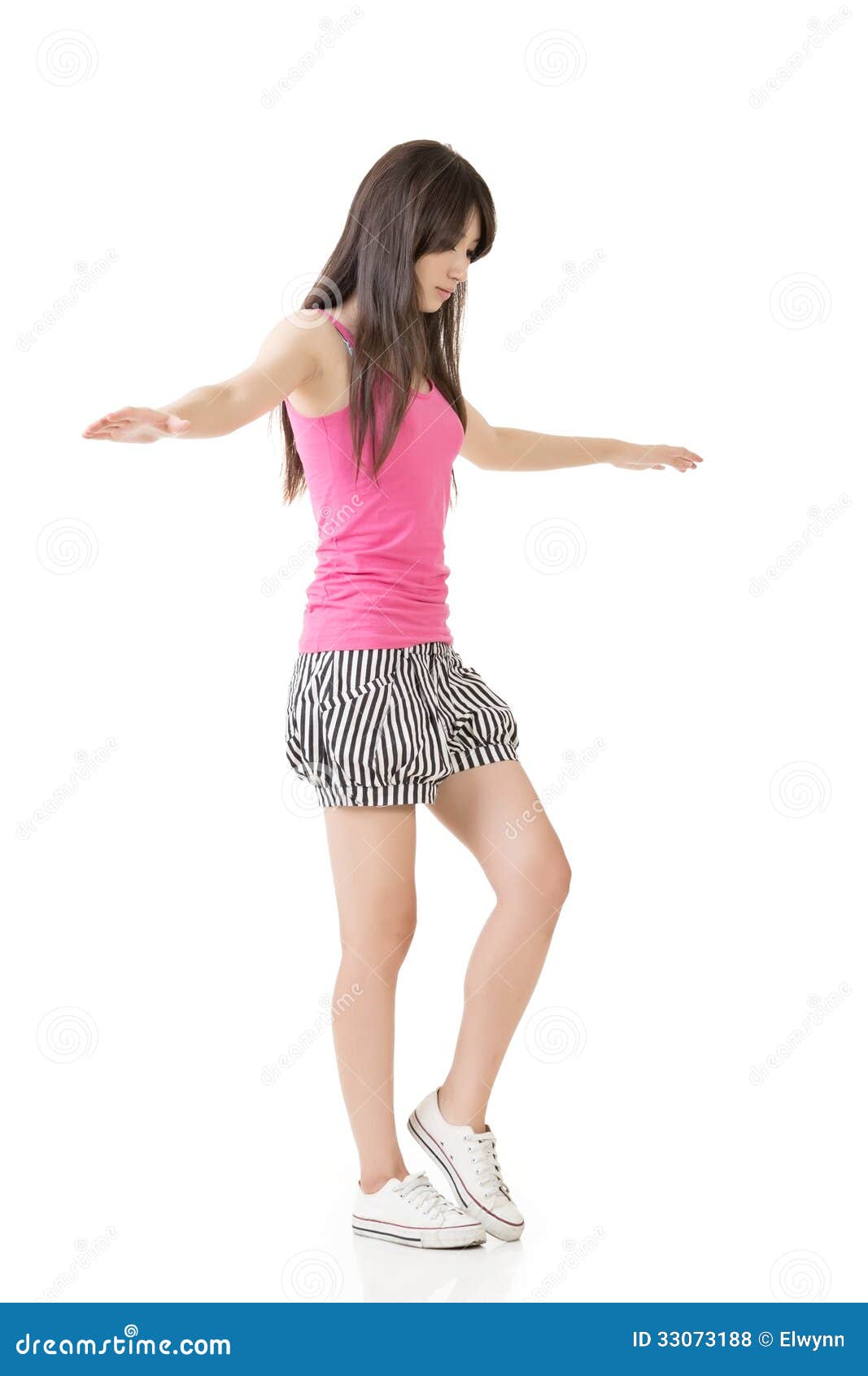 Young Asian Woman Walking on Imaginary Rope Stock Photo - Image of ...
