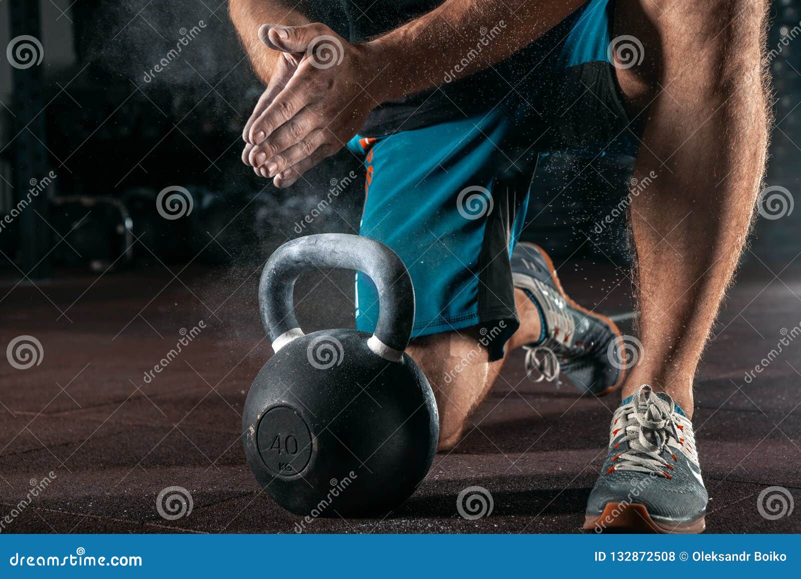 Kettlebell Training in Gym. Athlete Doing Workout Stock Photo Image