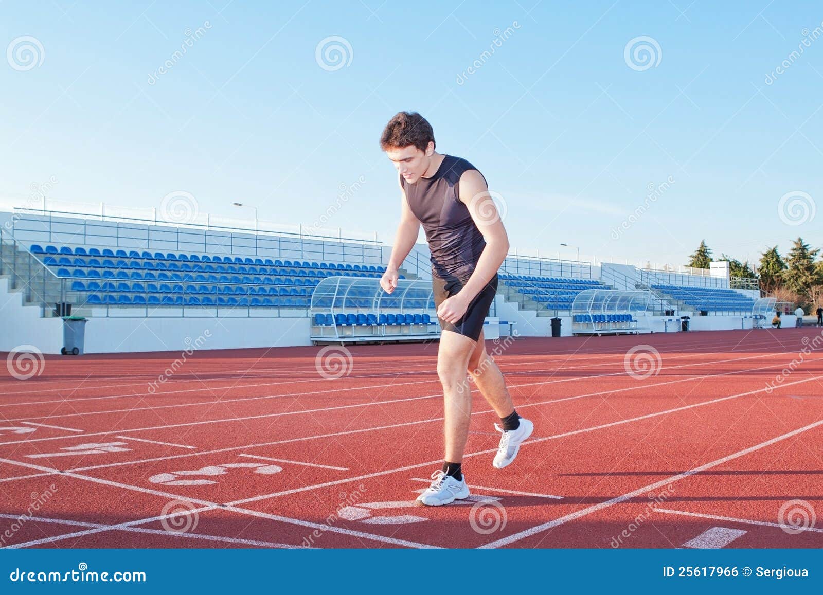 The Young Athlete is at the Start. Stock Photo Image of line, lines