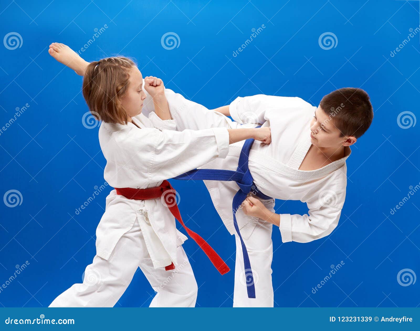 Young Athletes Train Karate Blows Stock Image Image of belt, security