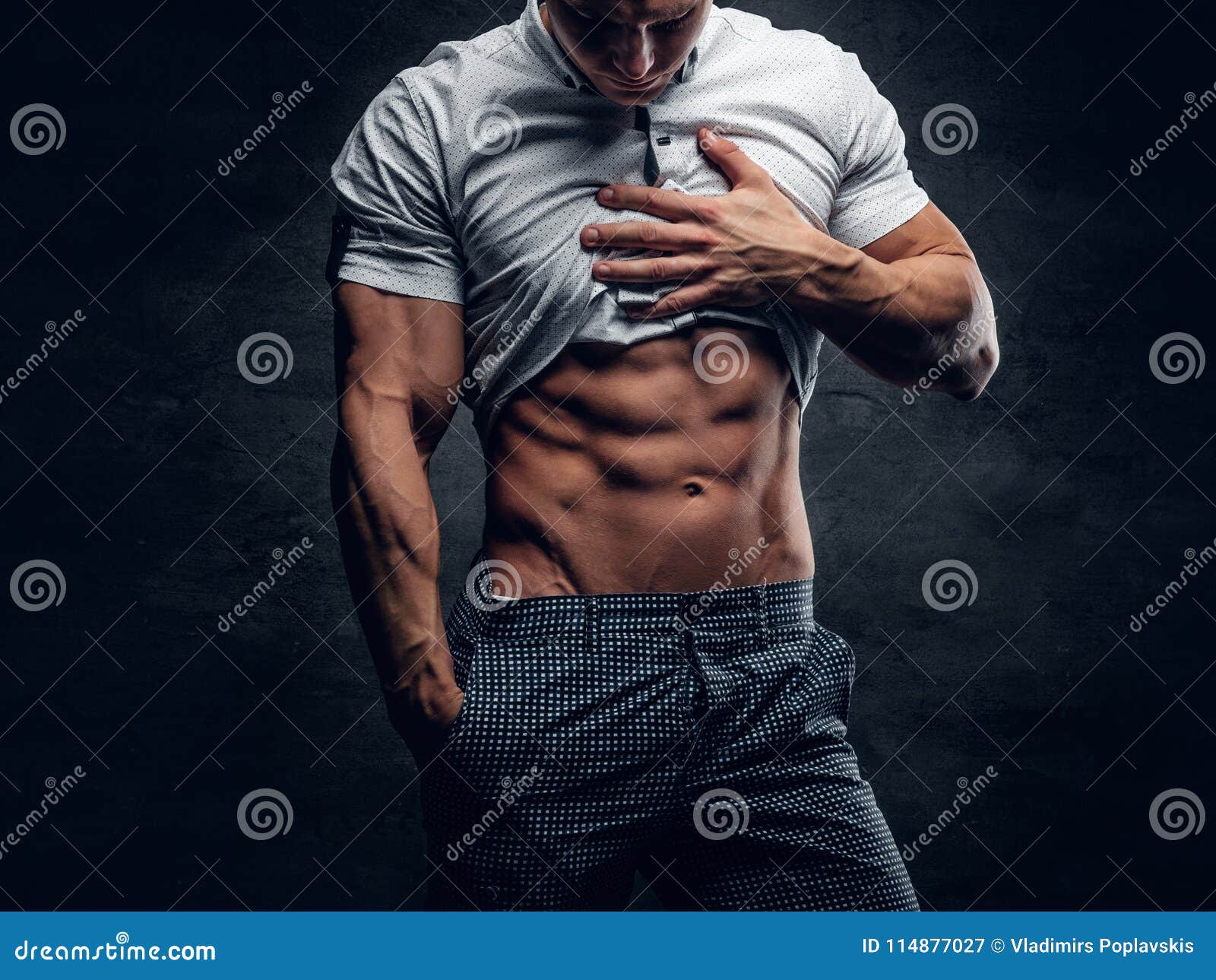 Young Athletic Male Shows Six Pack ABS. Stock Image - Image of sensuality,  macho: 114877027