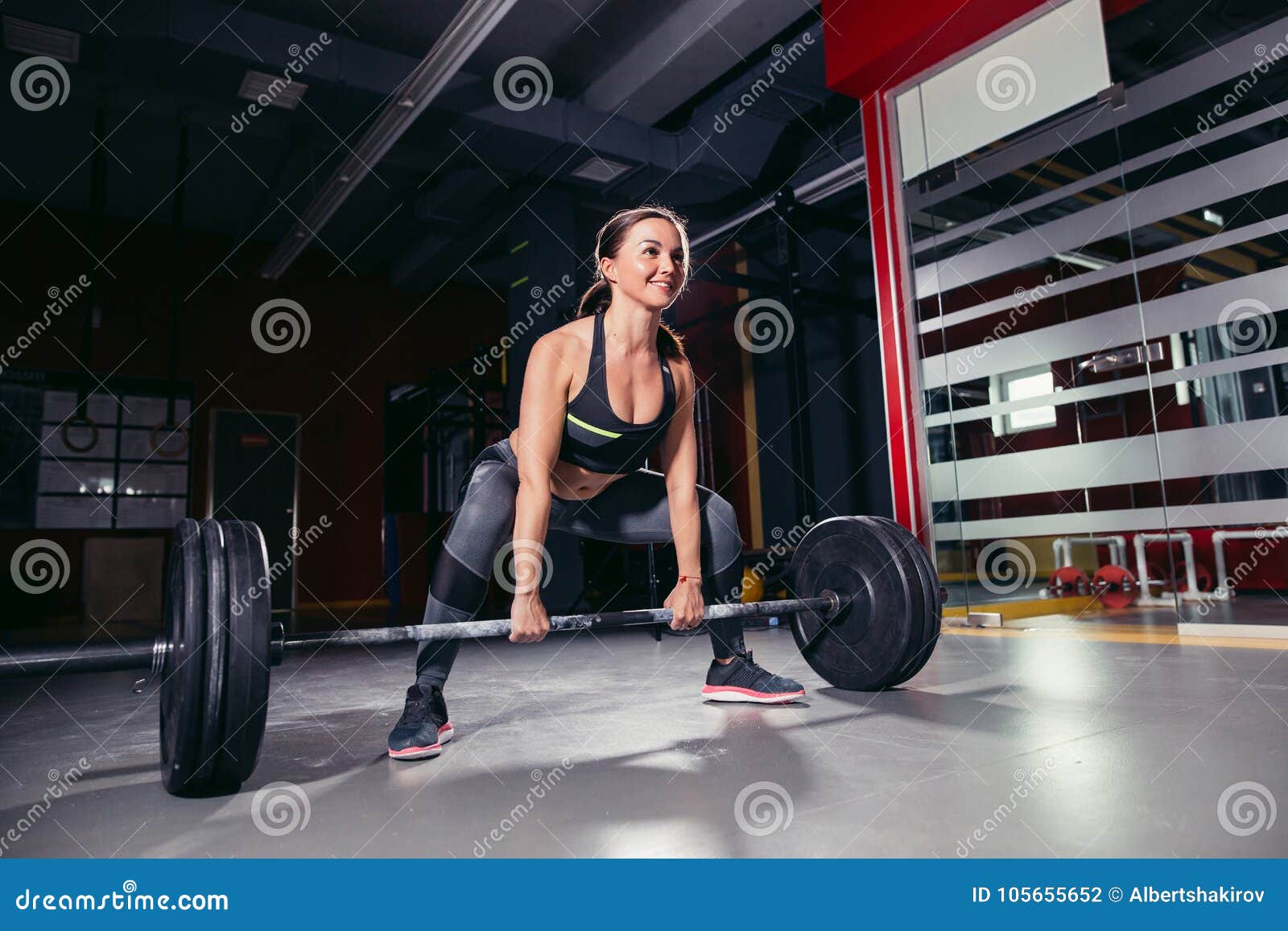 Young Athletic Woman Doing Deadlift with Barbell Stock Photo - Image of ...