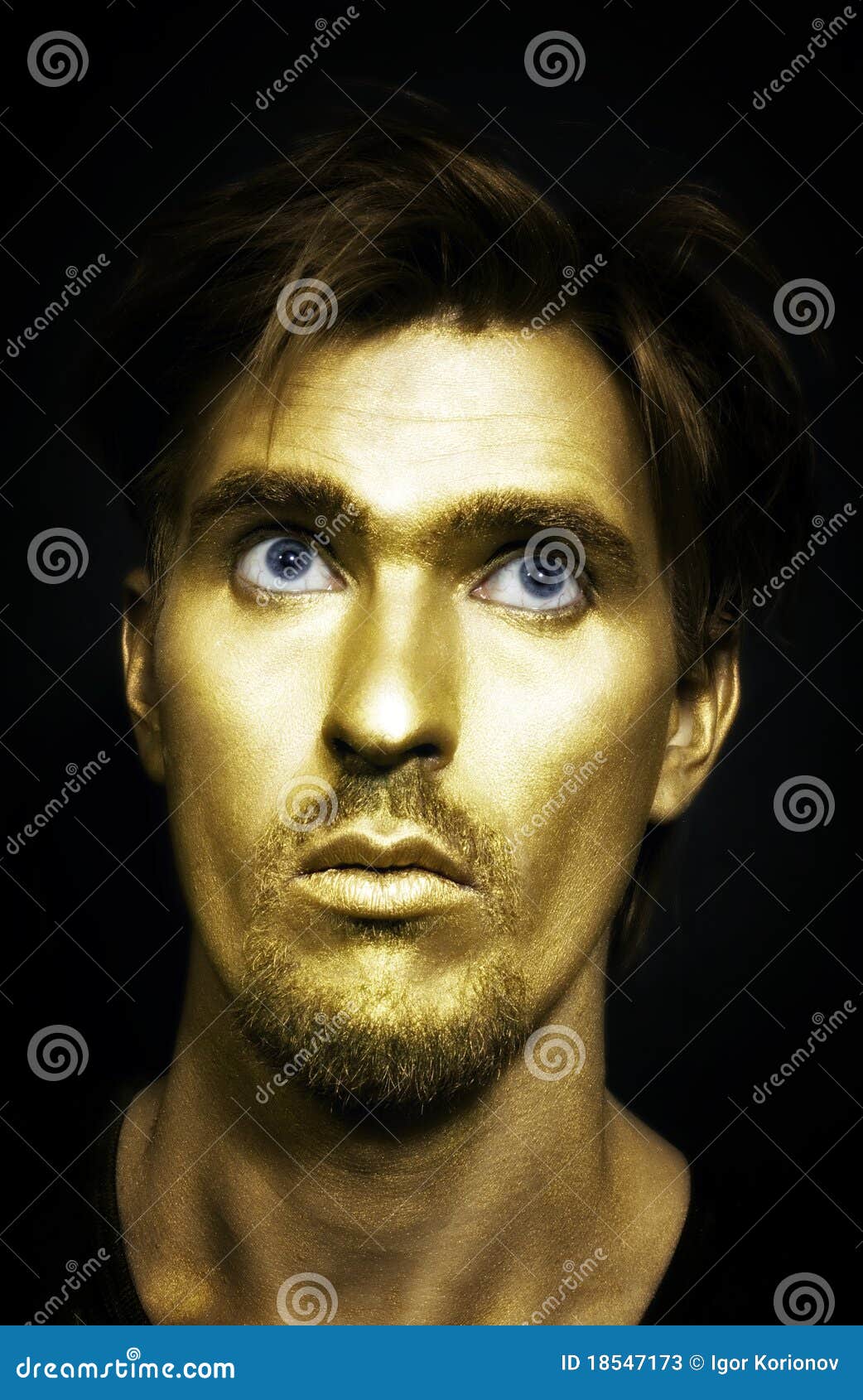 Young Attractive Blueeyed Men with Gold Makeup Stock Image Image of