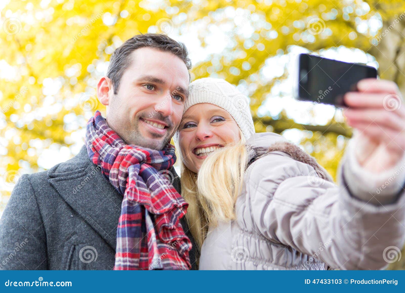 Young Attractive Couple Taking Selfie In A Parc Stock Image Image Of