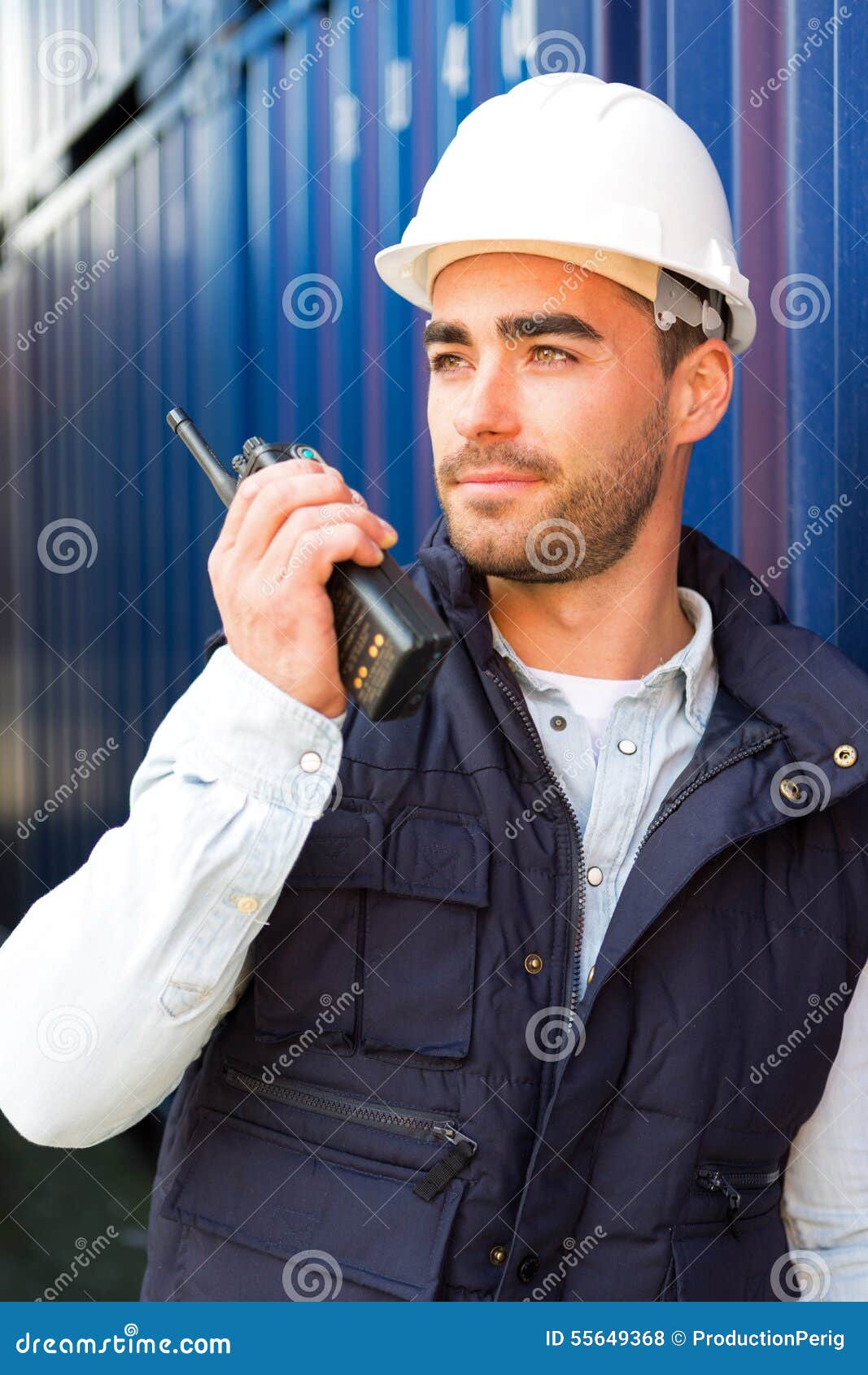 Young Attractive Docker Using Talkie Walkie at Work Stock Photo - Image ...
