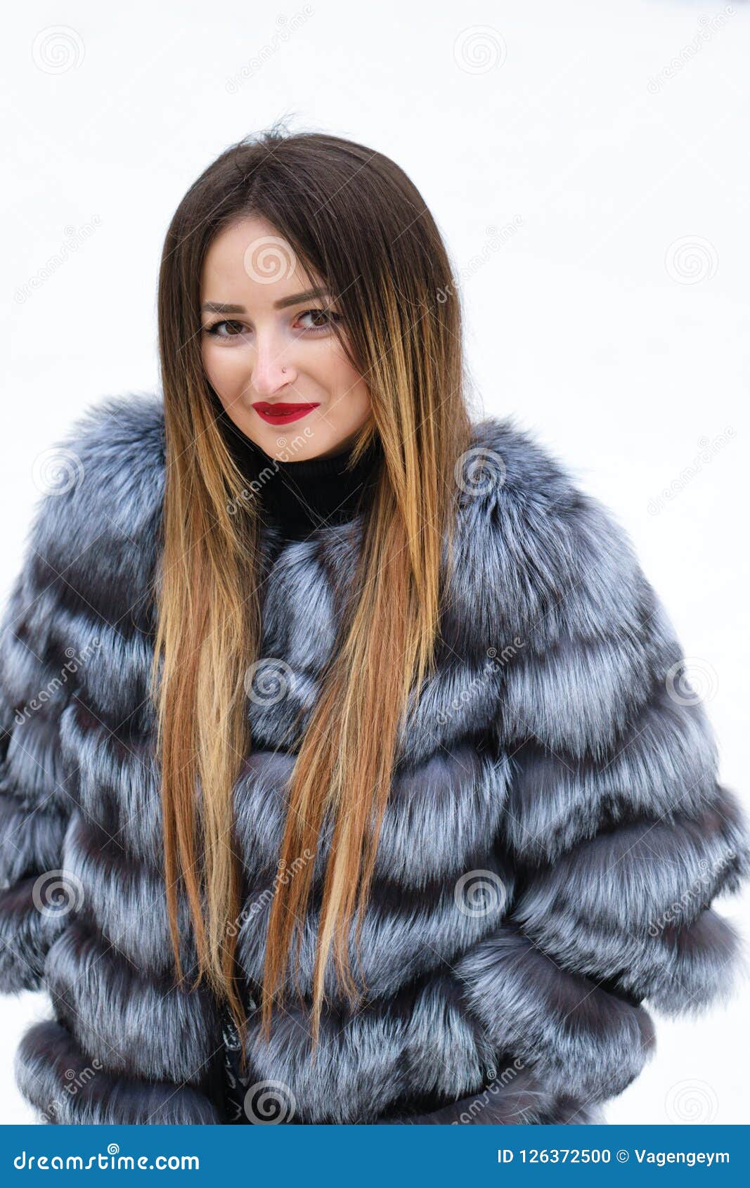 Fashionable Girl in Fur Coat in Winter. Stock Photo - Image of frozen ...