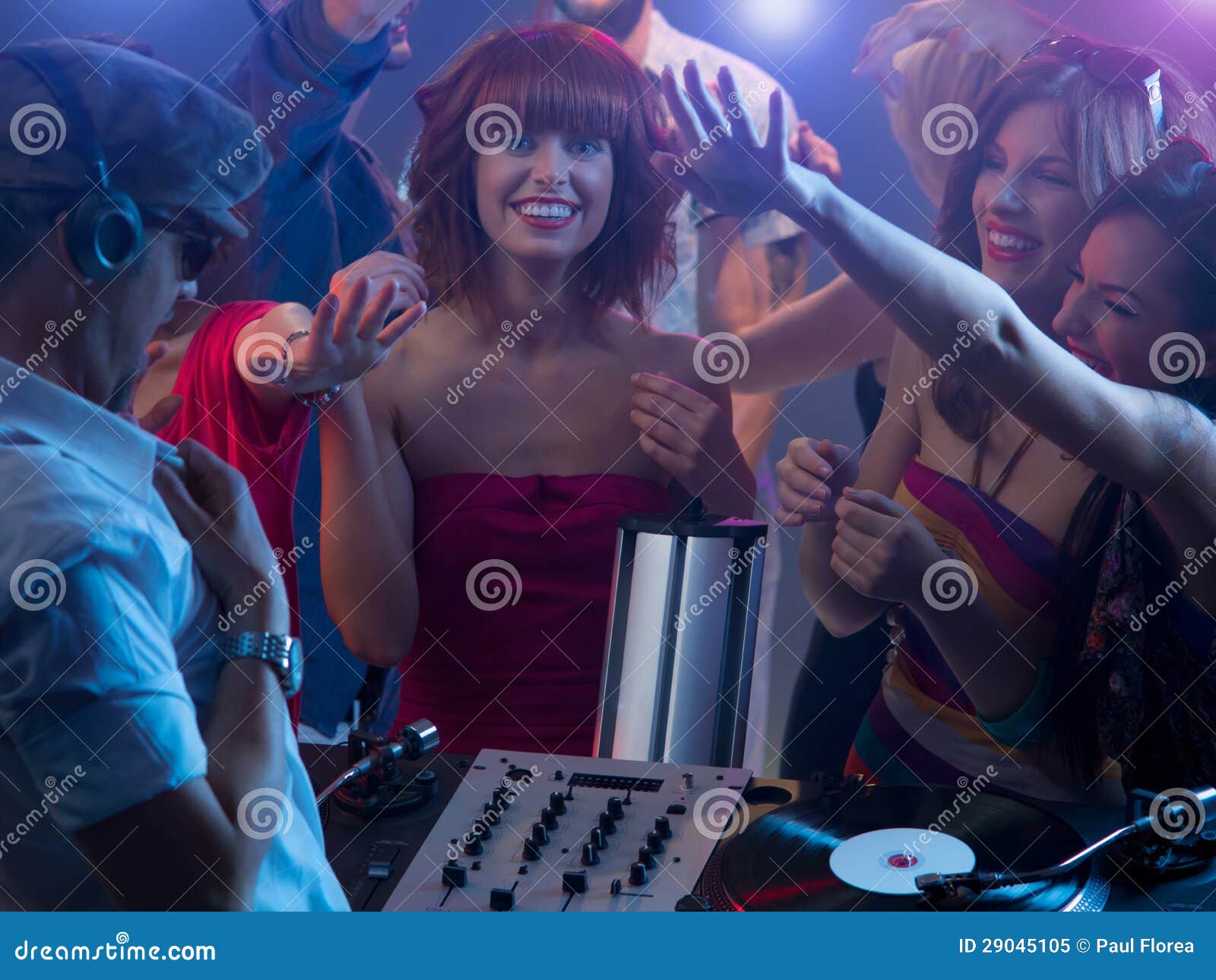Young Attractive Girl Laughing at Party with Dj Stock Image - Image of ...