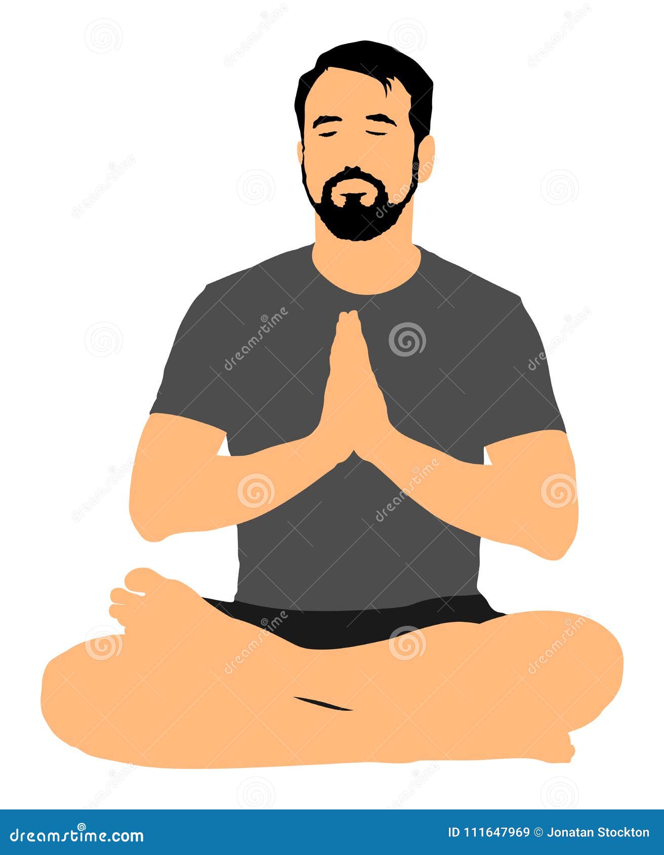 Young Man Practicing Yoga. Padmasana Sitting Pose. Stock Vector ...