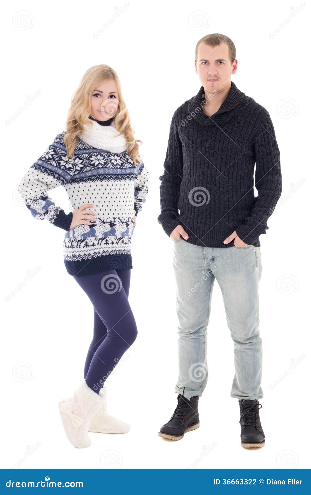 Young Attractive Man And Woman In Winter Clothes Isolated On White ...