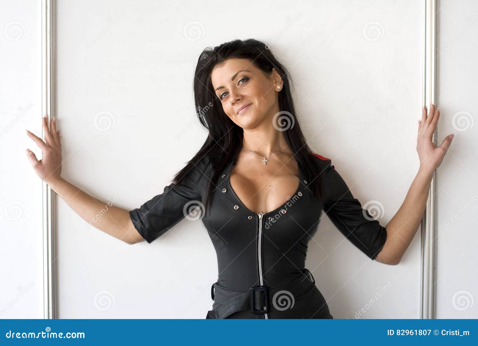 Young Attractive Woman with Big Round Boobs Wearing a Racing