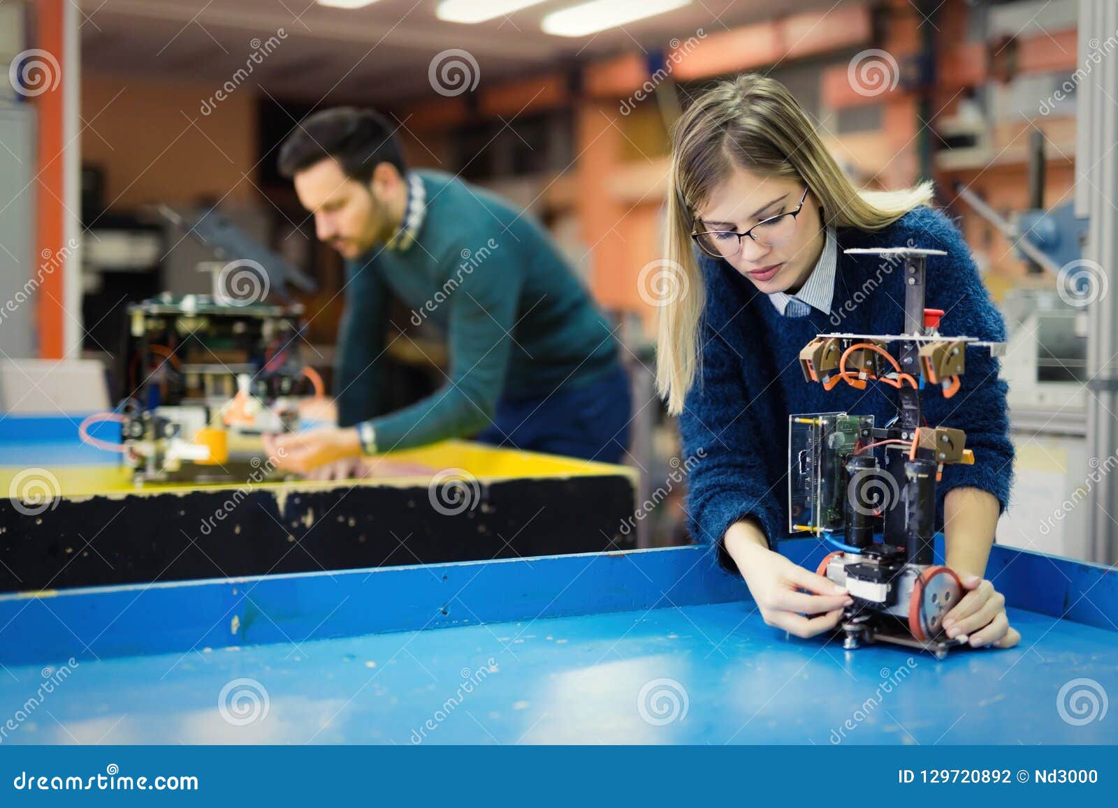 Young Woman Engineer Working on Robotics Project Stock Photo Image of