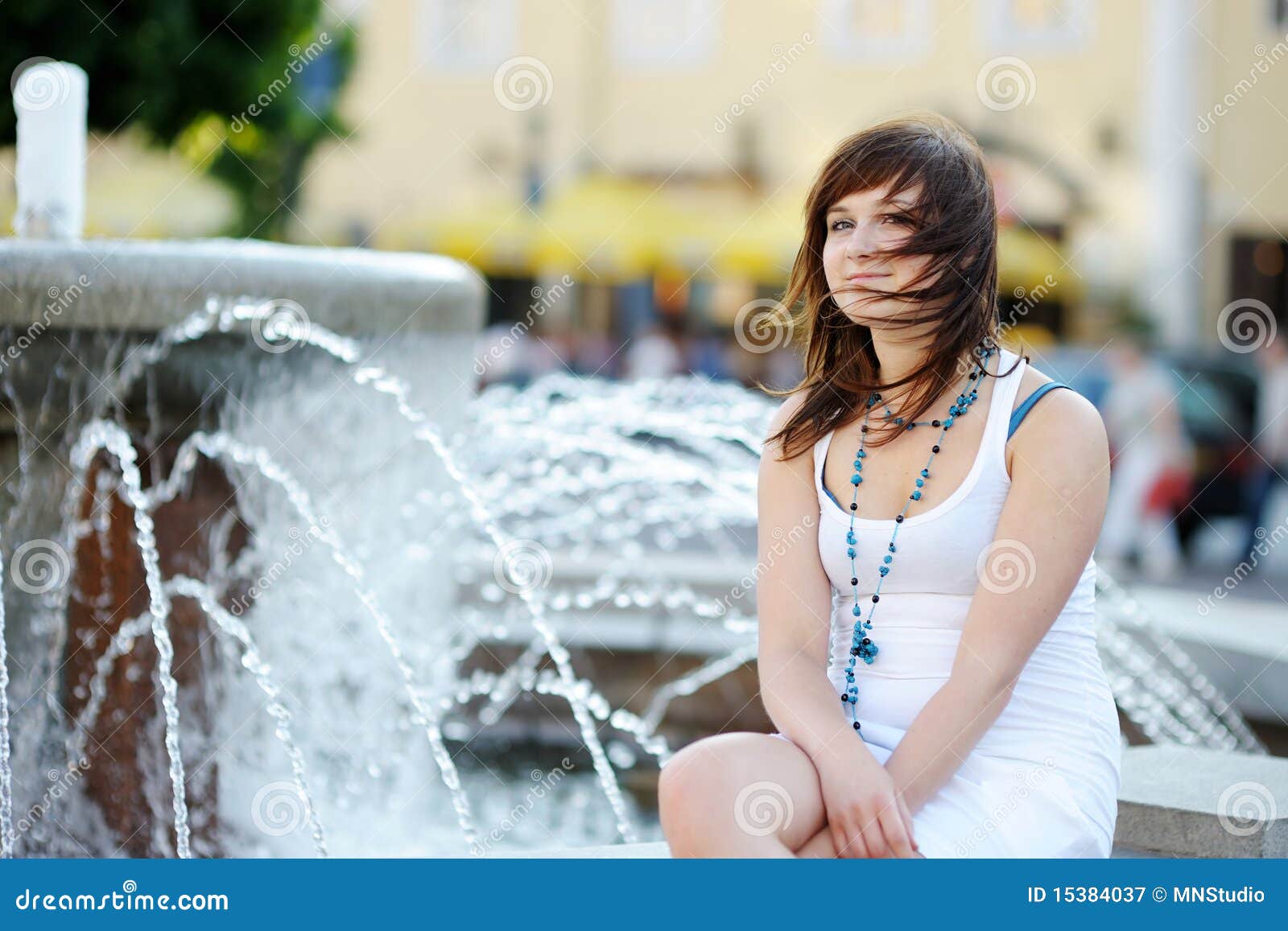 Young Attractive Woman by a Fountain Stock Image Image of girl