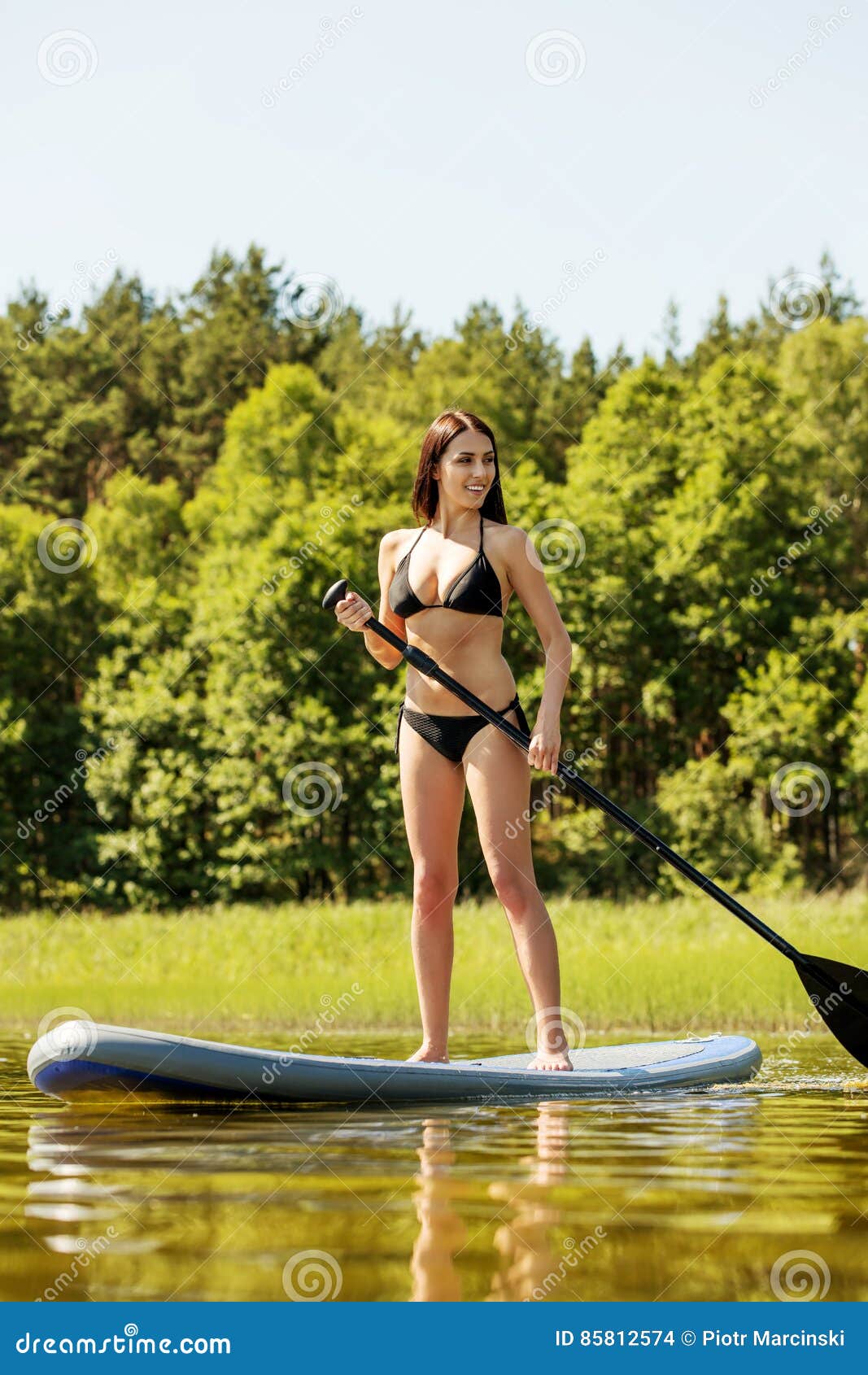 Young Attractive Woman on Stand Up Paddle Board Stock Photo Image of