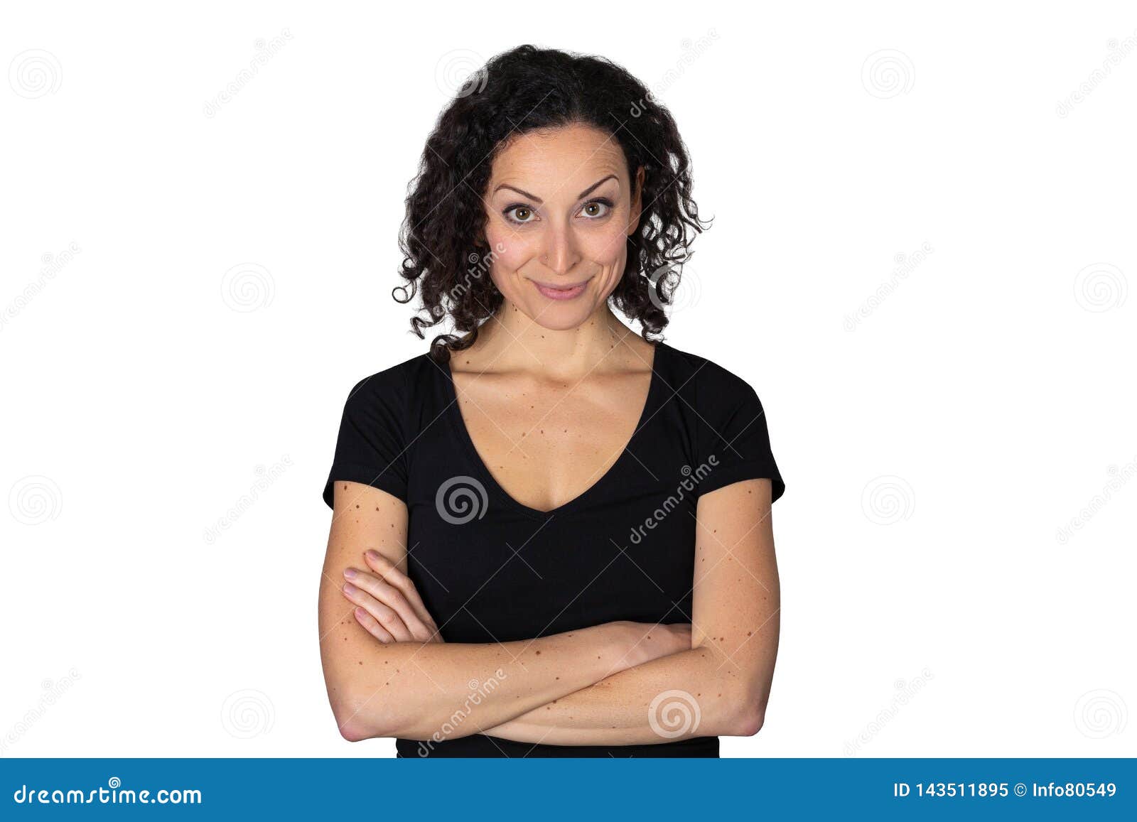 Smiling Young Attractive Woman With Arms Crossed In A White Background ...