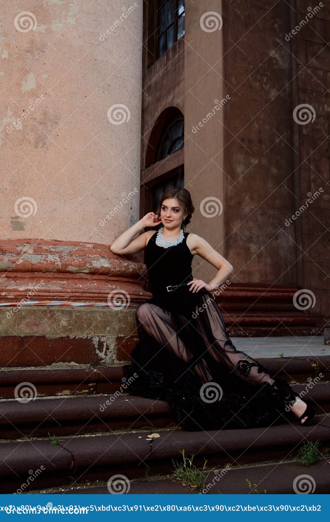 Young Attractive Woman is Wearing the Transparent Black Dress. Young ...