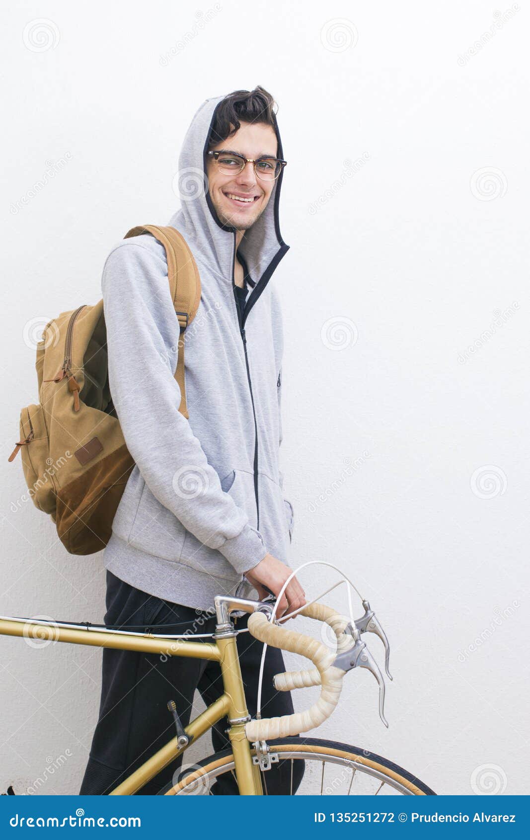 Young with Backpack and Bicycle Stock Photo - Image of model, attitude ...
