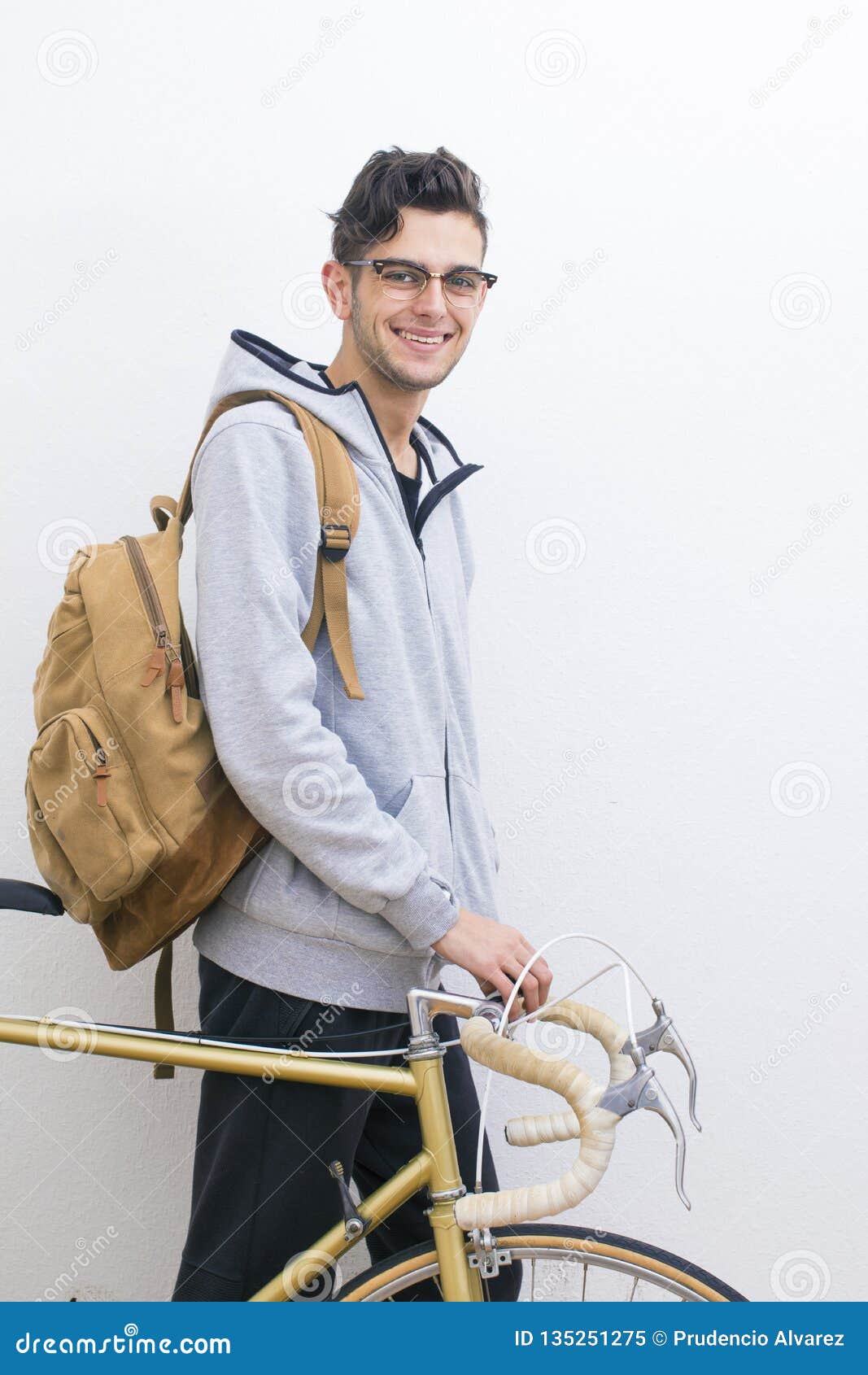 Young with Backpack and Bicycle Stock Image - Image of bike, backpack ...