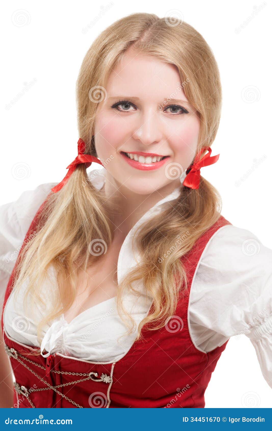 Young Bavarian Woman in Dirndl. Stock Photo - Image of blue, bavaria ...