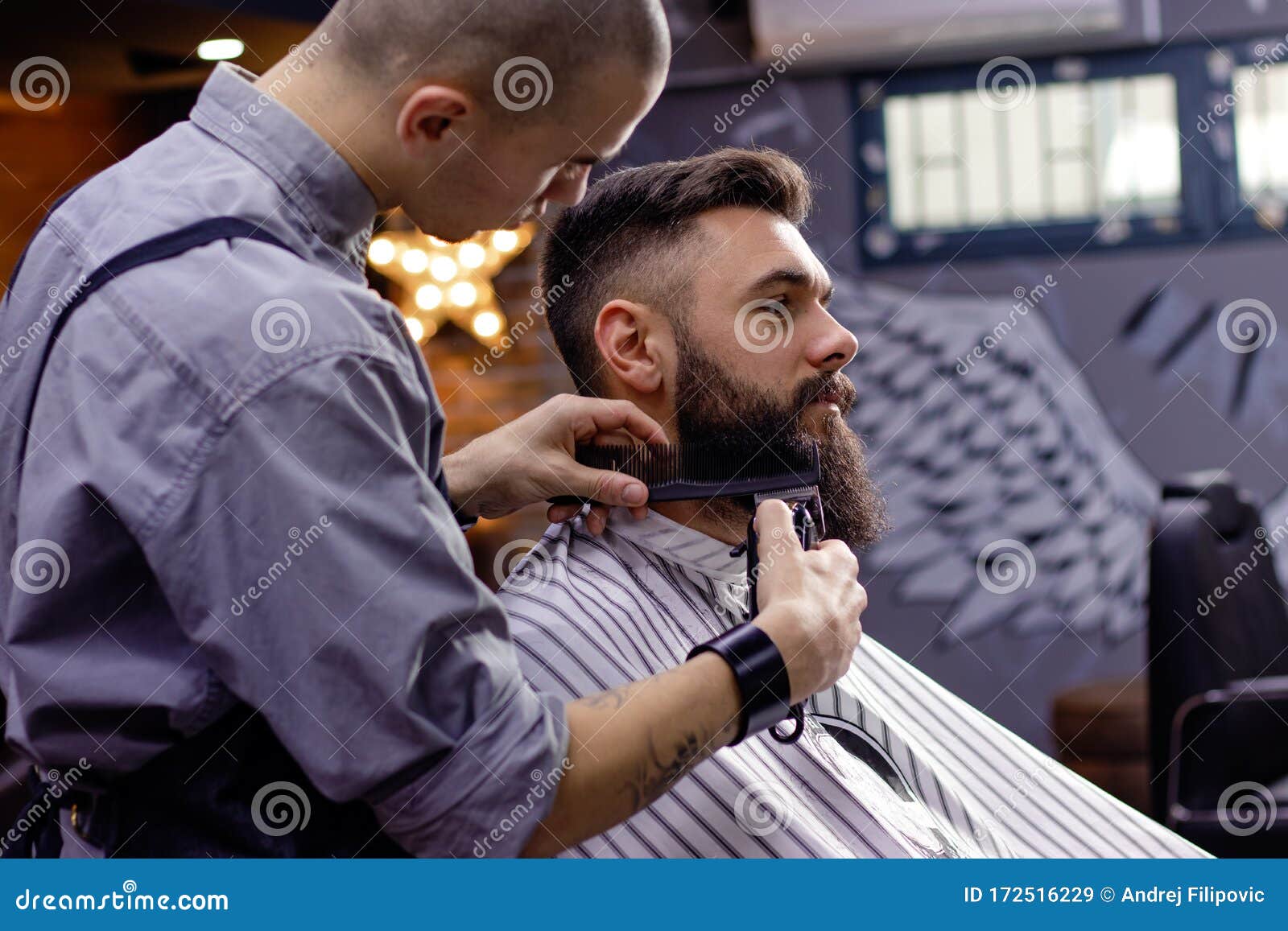 Young Bearded Man Getting Shaved in Barber Shop. Stock Image - Image of ...