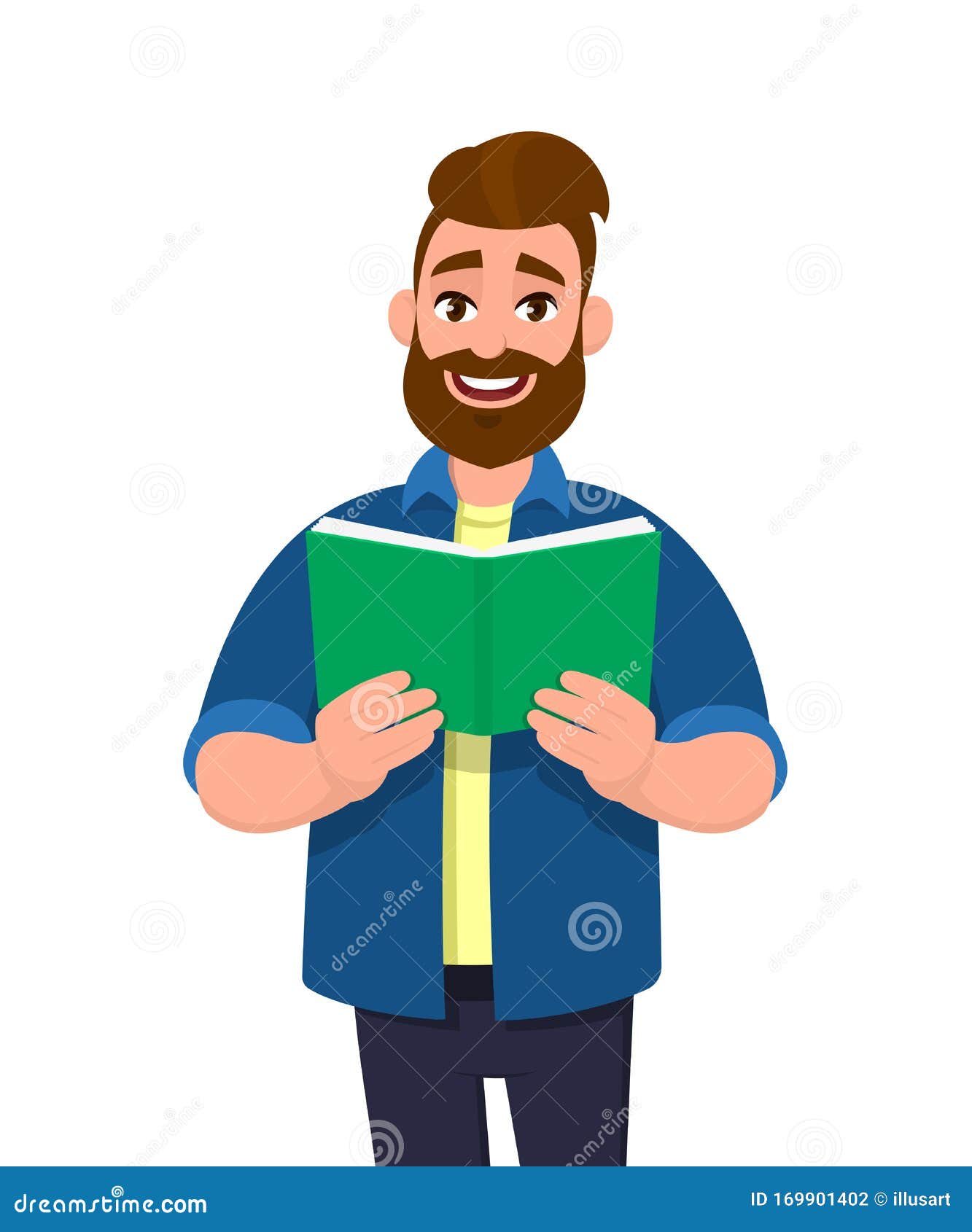 Young Bearded Man Reading a Book. Hipster Person Holding Textbook. Male Character  Design Illustration Stock Vector - Illustration of millennial, knowledge:  169901402