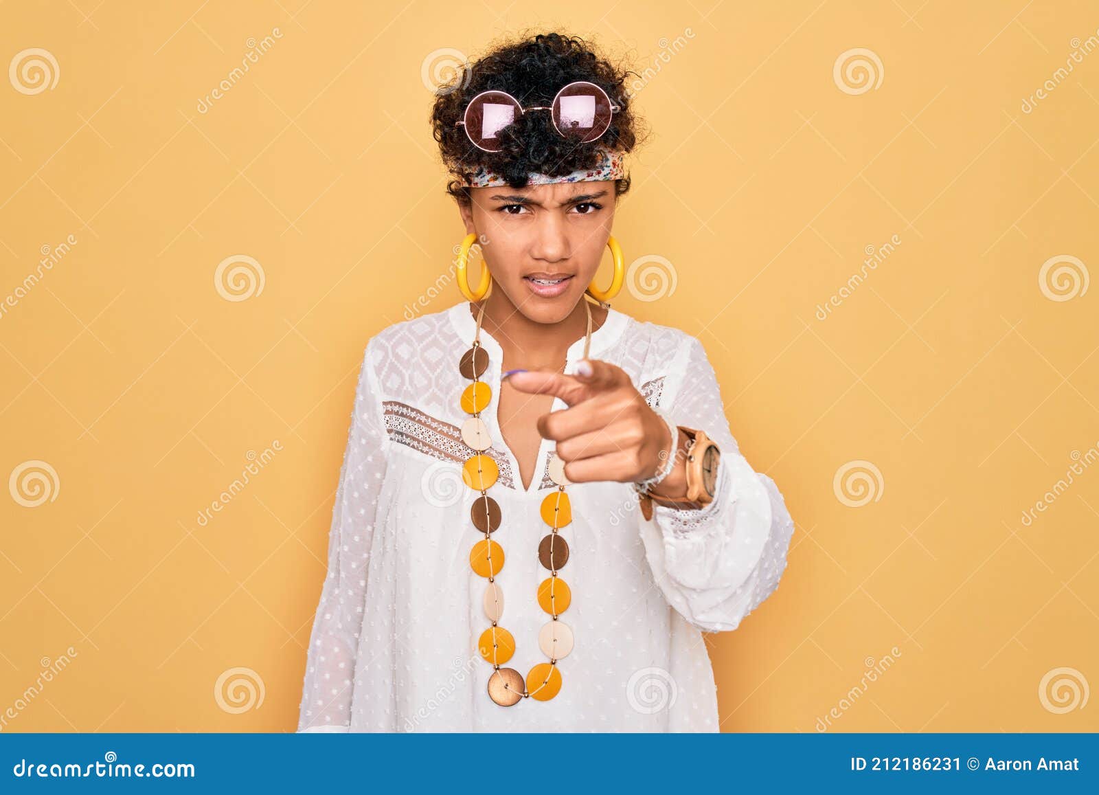 Young Beautiful African American Afro Hippie Woman Wearing Sunglasses ...