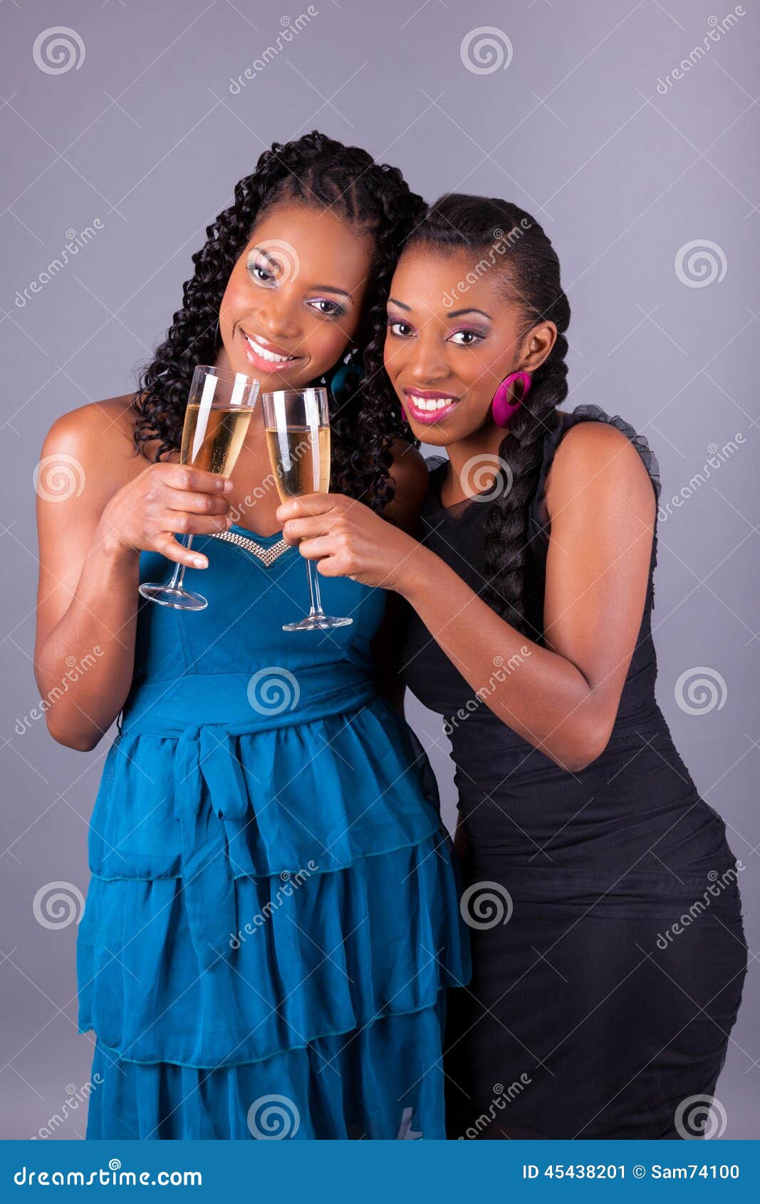 Young Beautiful African Womans Holding a Glass of Champagne Stock Image ...