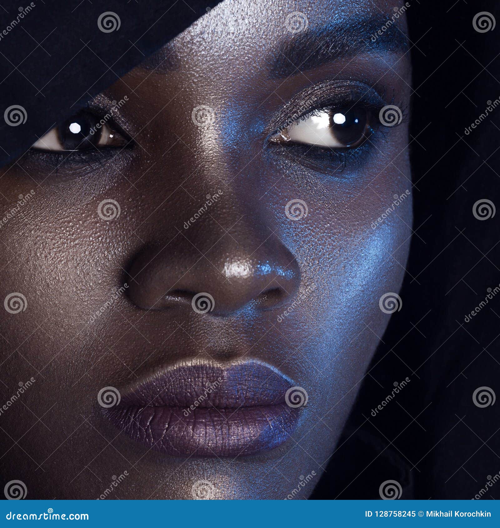 Young Beautiful Black Woman with Clean Perfect Skin Makeup Stock Image ...
