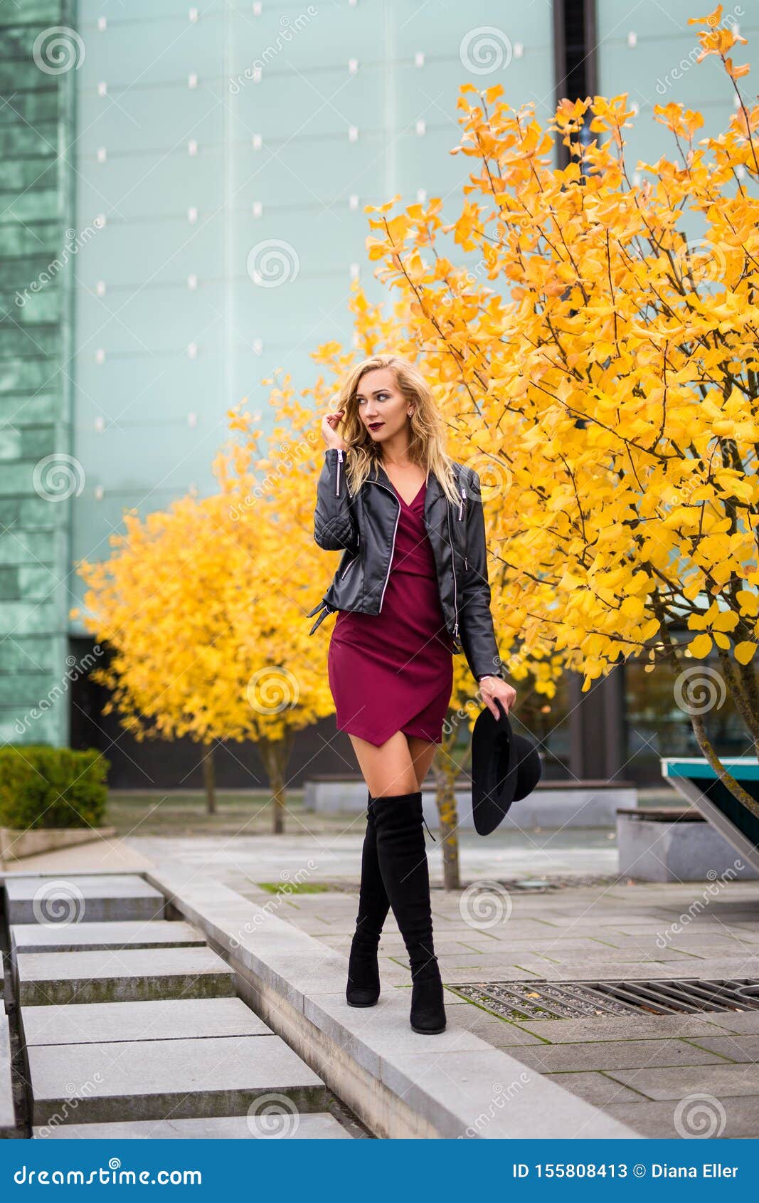 Young Beautiful Blond Woman Walking in Autumn City Stock Image - Image ...