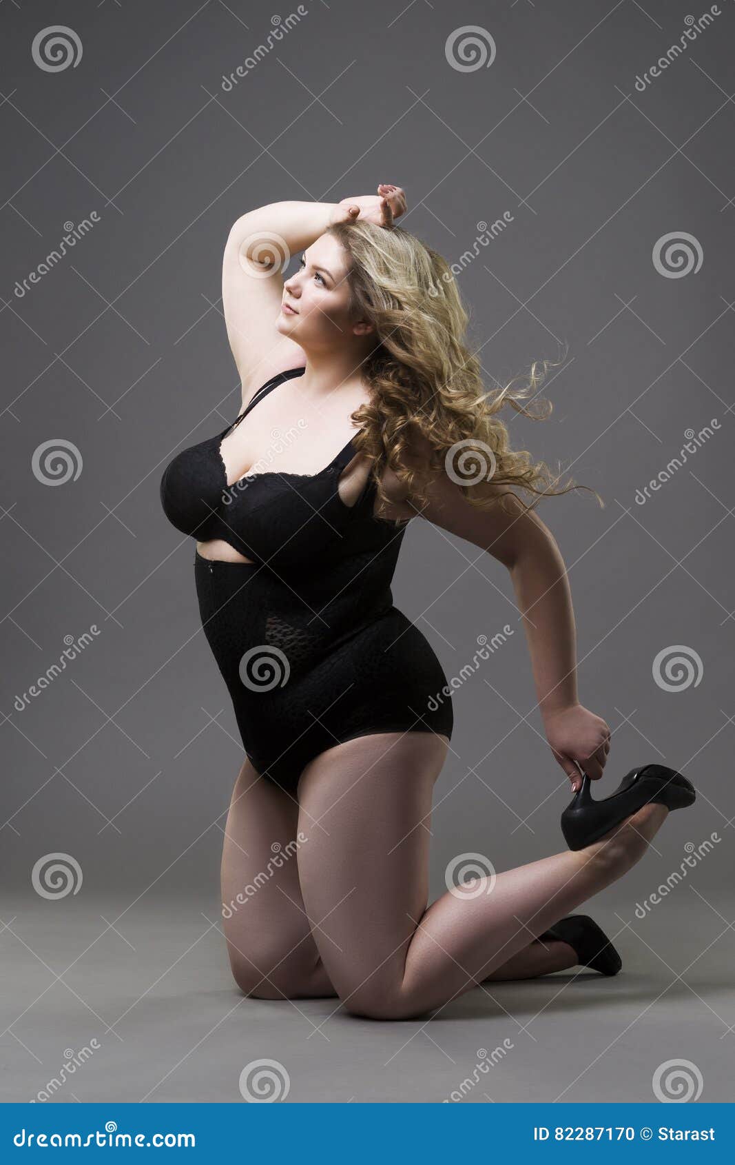 Young Beautiful Blonde Plus Size Model in Shapewear, Xxl Woman in Slimming Underwear Gray Studio Background Stock Photo - Image cellulite, obeseness: 82287170