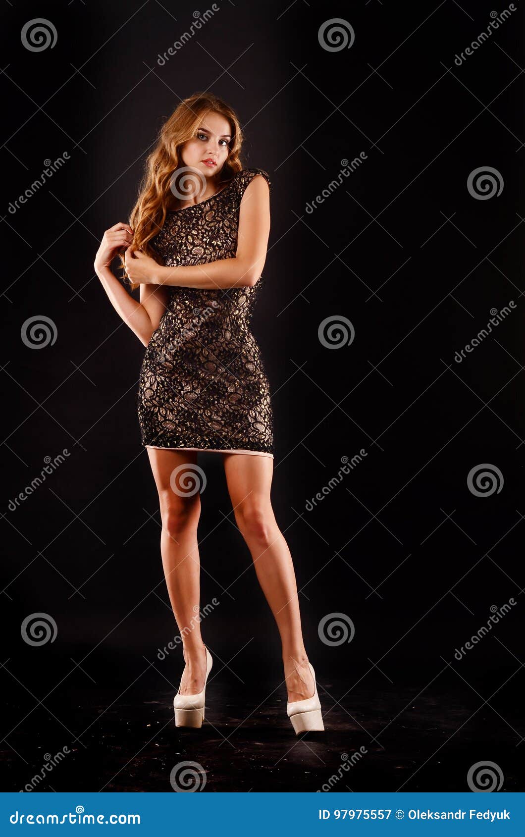 Woman Posing in Black Dress Stock Image - Image of body, beauty: 97975557