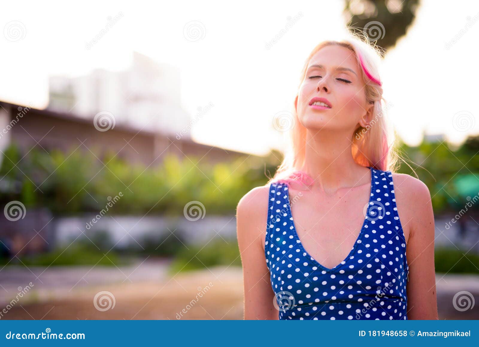 Young Beautiful Blonde Woman Relaxing with Eyes Closed Outdoors Stock ...