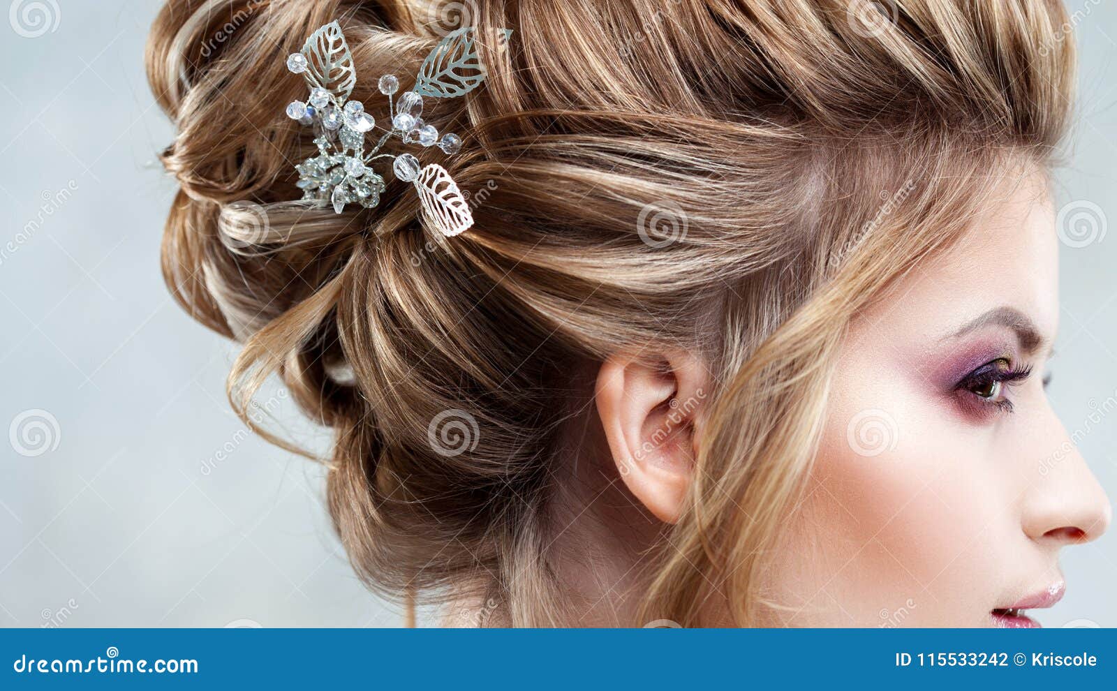 Young Beautiful Bride with an Elegant High Hairdo. Wedding ...