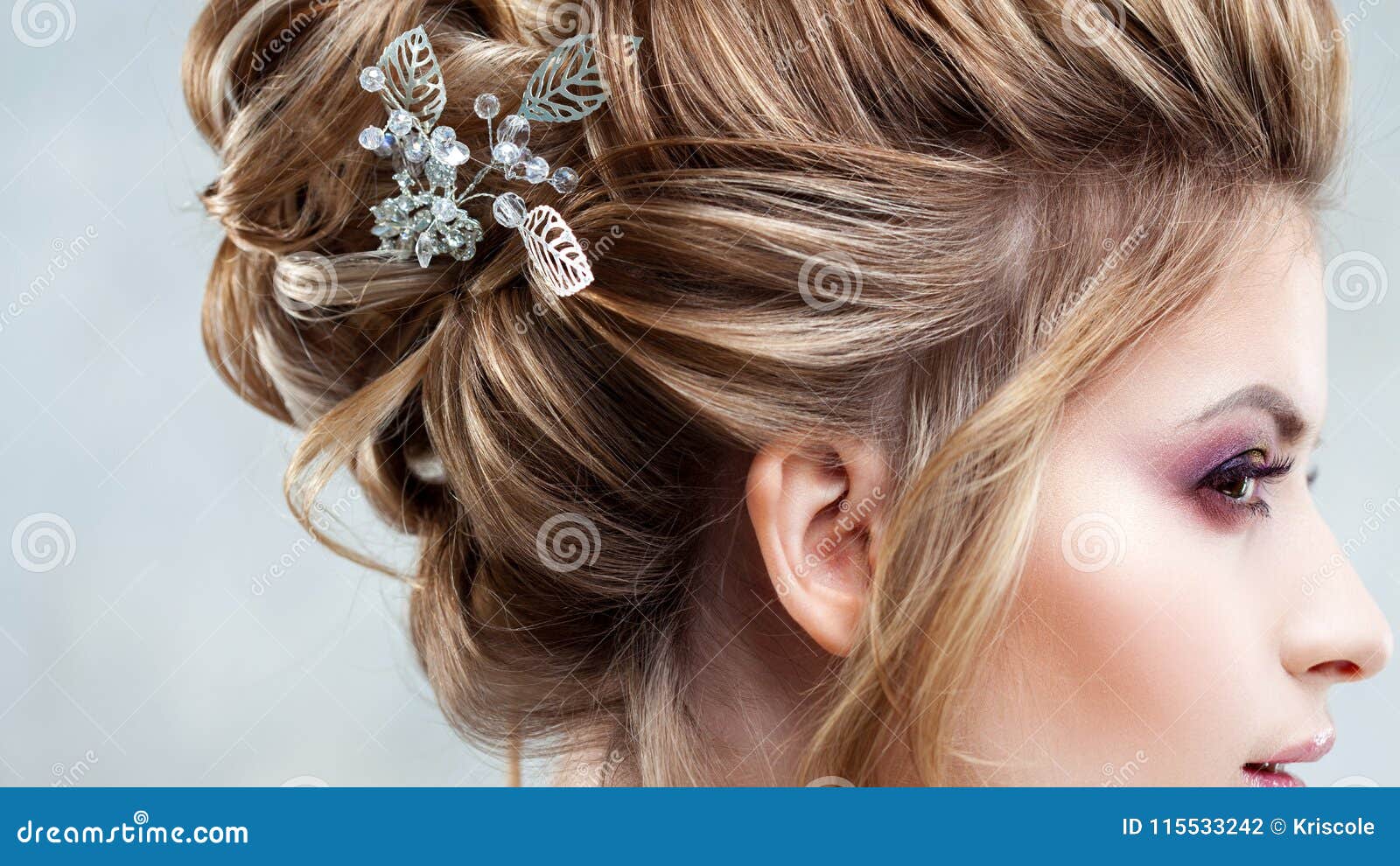 Young Beautiful Bride With An Elegant High Hairdo Wedding