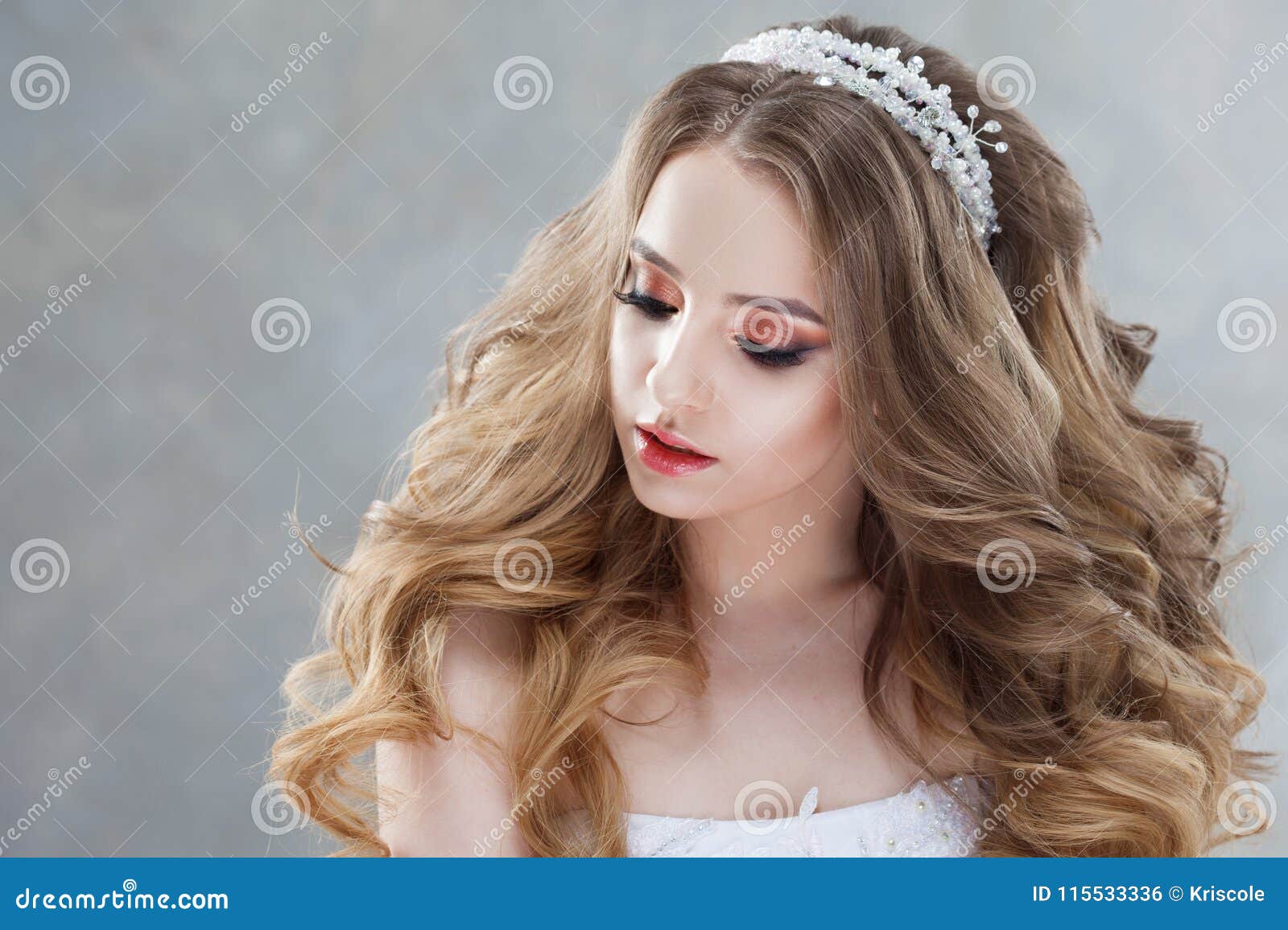 Young Beautiful Bride With Luxurious Curls Wedding