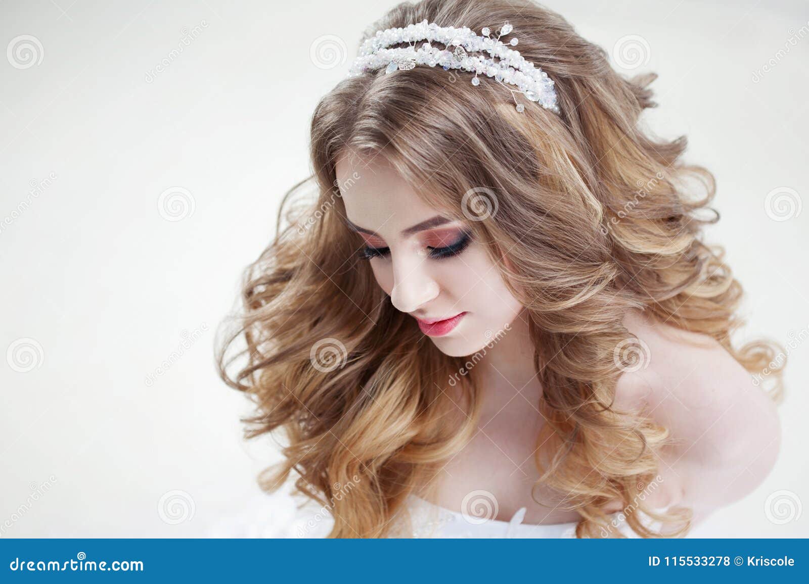 Young Beautiful Bride With Luxurious Curls Wedding