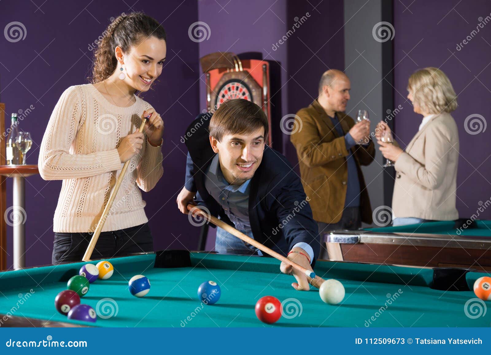 Young Couple Playing Billiards Stock Image Image of friends, night