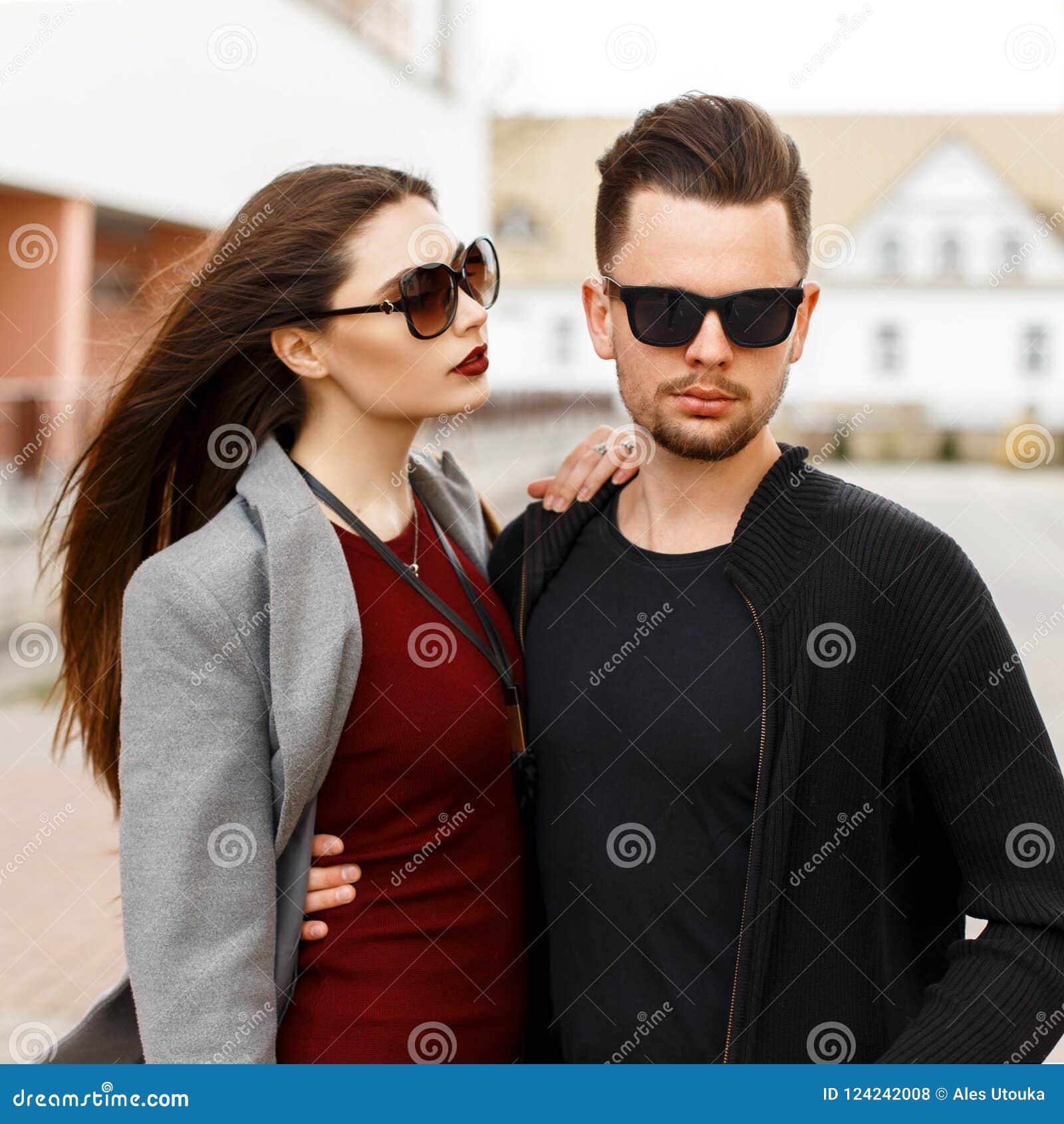 Young Beautiful Couple in Stylish Fashion Clothes Stock Photo - Image ...