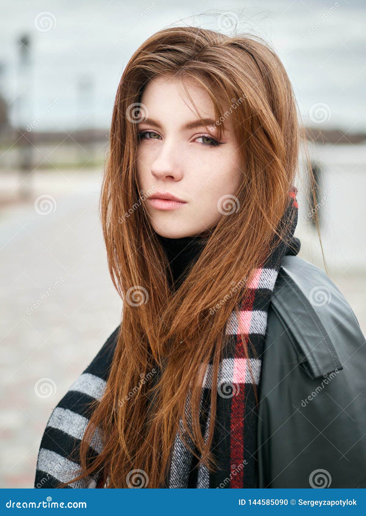 Young Beautiful Emotional Redhead Woman in Stylish Trench Coat, Big ...