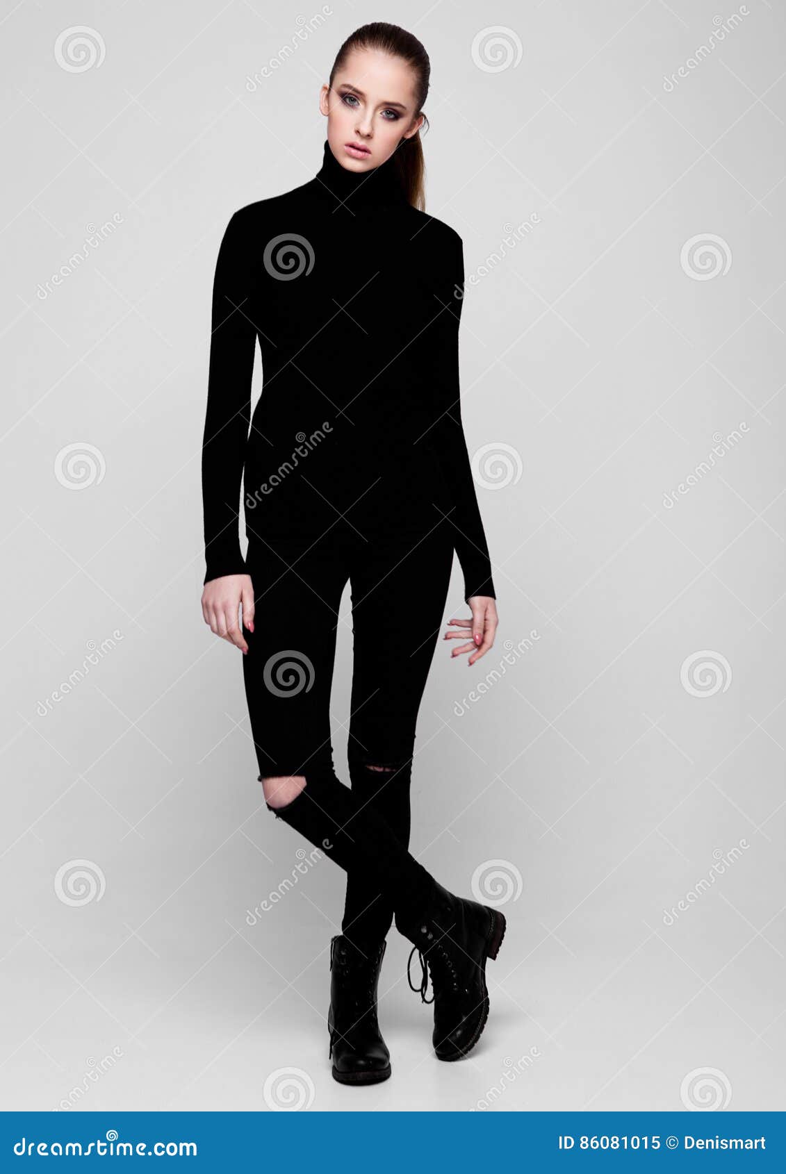 Young Beautiful Fashion Model Wearing Black Polo Stock Image - Image of ...