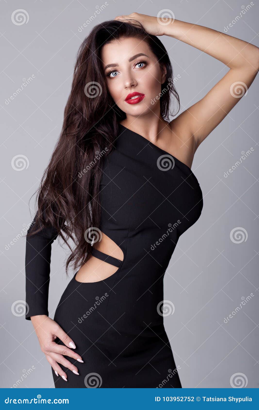 Young Beautiful Fashionable Woman with Long Dark Hair a Slender Figure ...