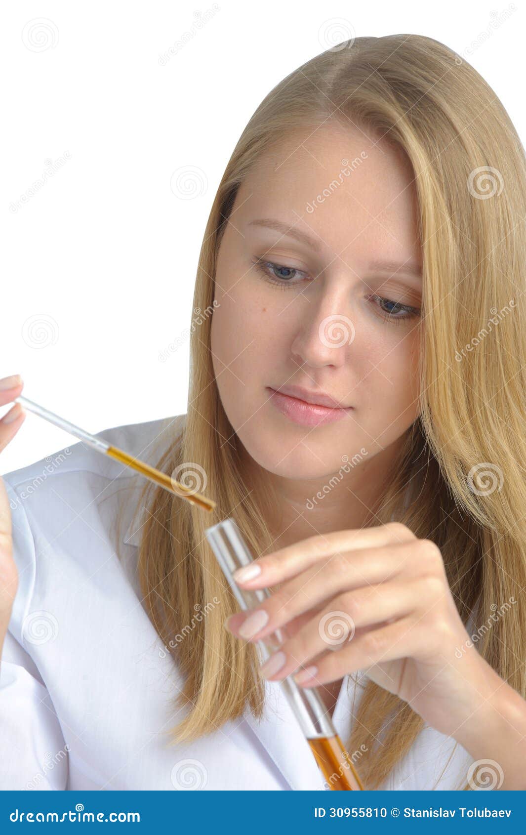 Young Beautiful Female Scientist With Flask Stock Photo Image 30955810