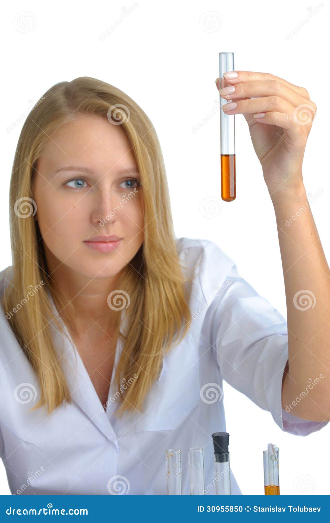 Young Beautiful Female Scientist with Flasks Stock Photo Image of