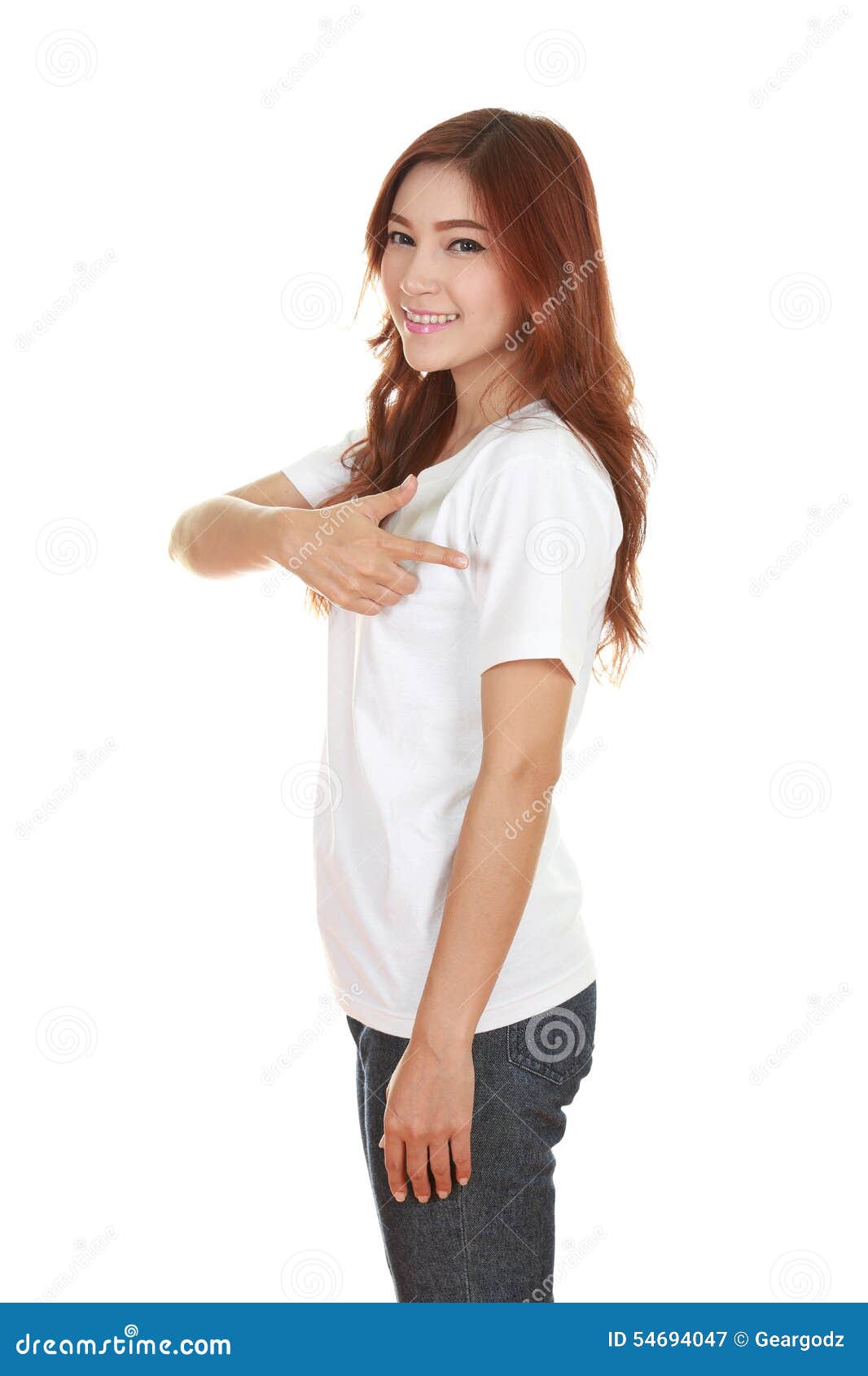 Download Young Beautiful Female With White T-shirt (side View ...