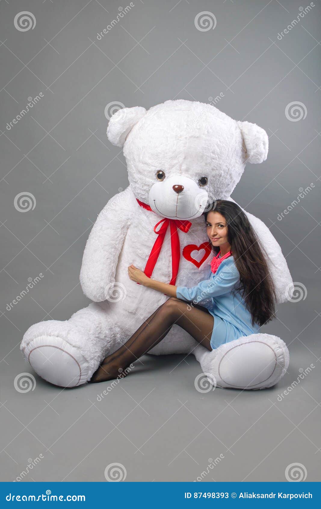 Young Beautiful Girl with Big Teddy Bear Soft Toy Happy Smiling ...