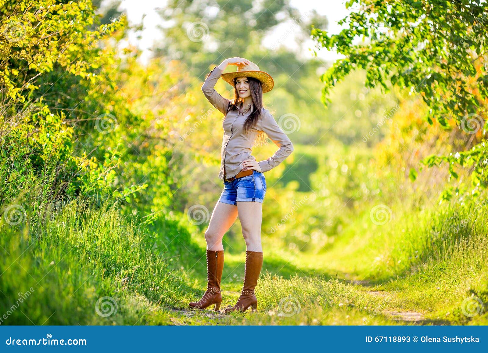 Young Beautiful Girl in a Cowboy Hat Stock Image - Image of outdoors ...