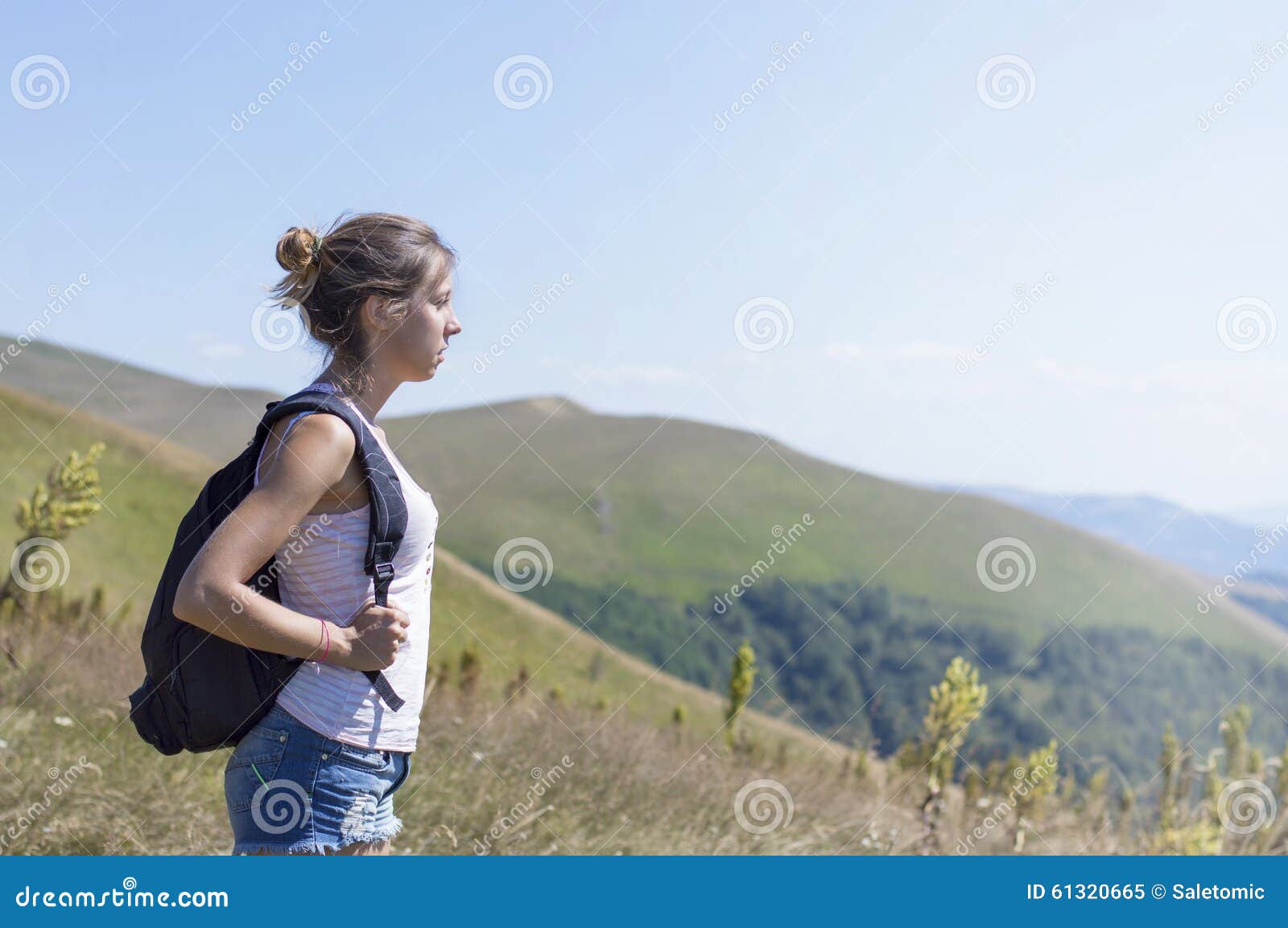 Young, Beautiful Girl Hiker With A Backpack Stock Image - Image of rock ...