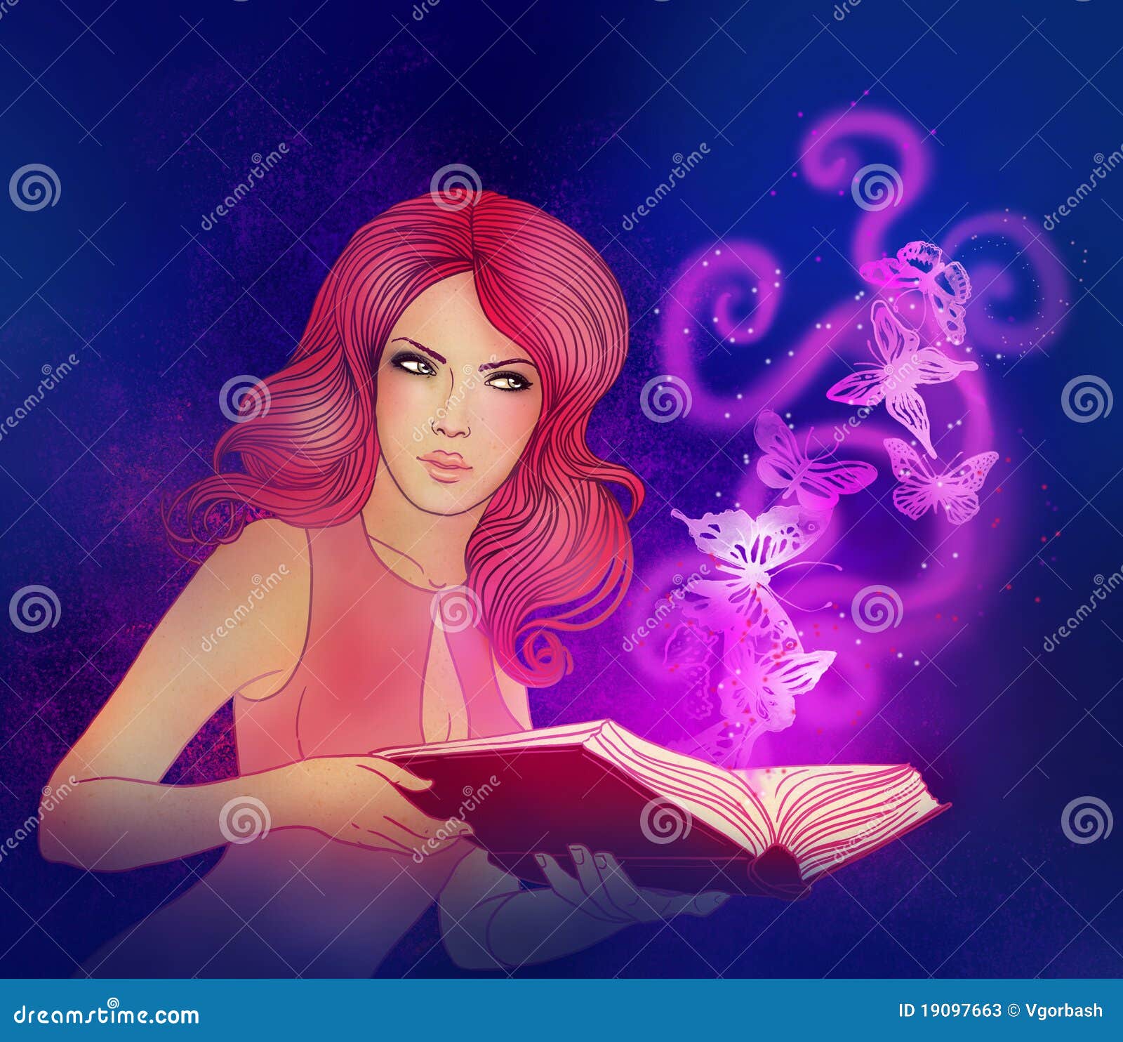 Young Beautiful Girl Holding A Magic Book Stock Illustration Image