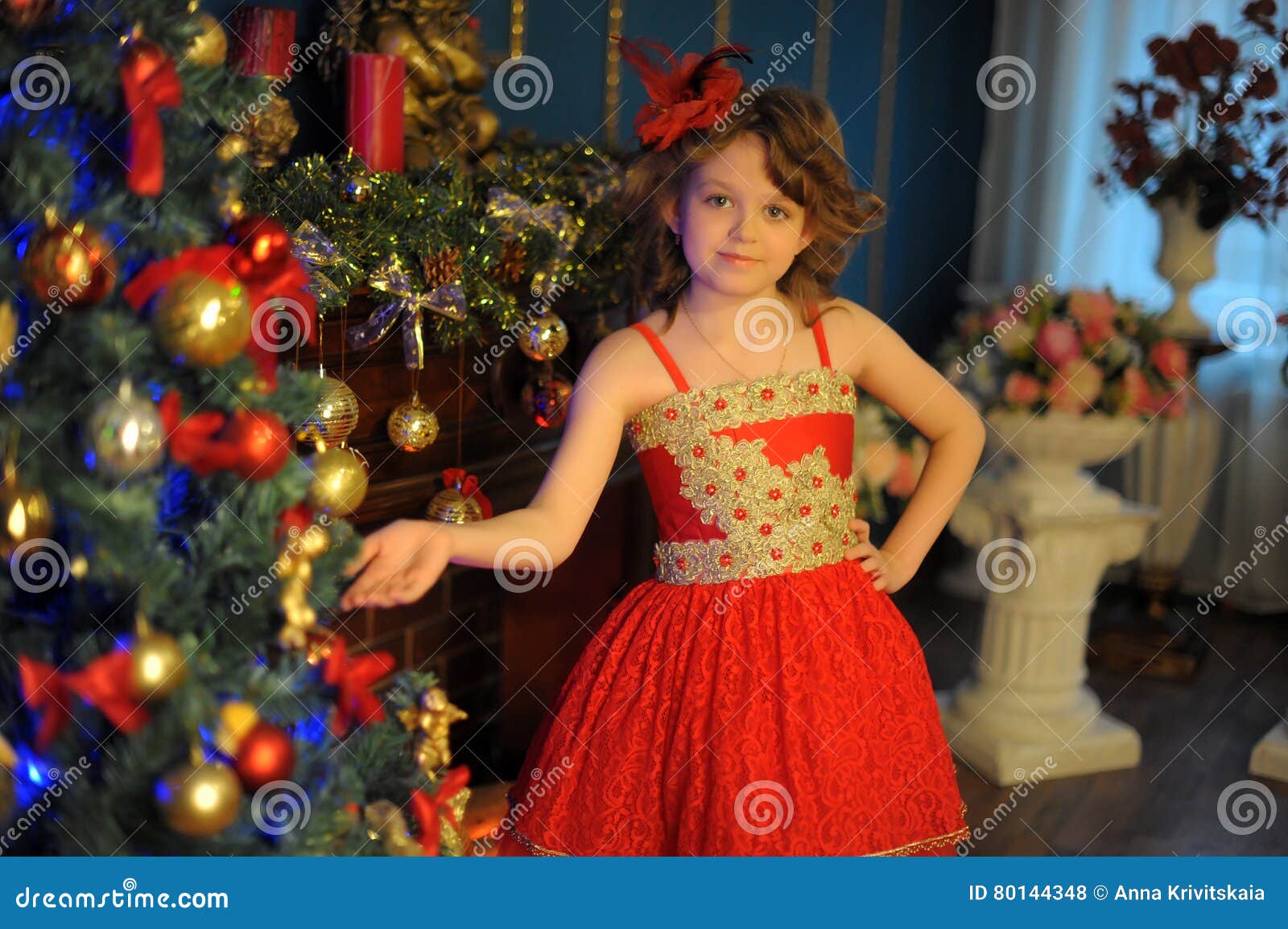 Young Beautiful Girl in a Red Dress Stock Photo - Image of background ...