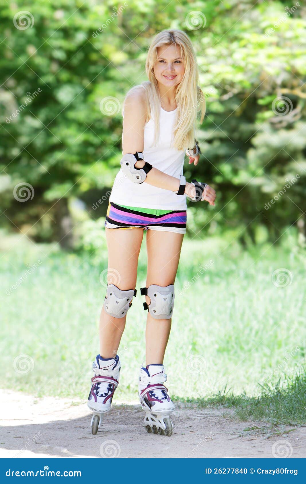 Young Beautiful Happy Woman on Roller Blades Stock Photo Image of
