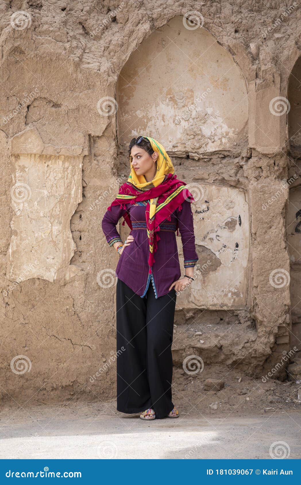 Young Beautiful Iranian Lady on a Streets of an Old Village in Iran